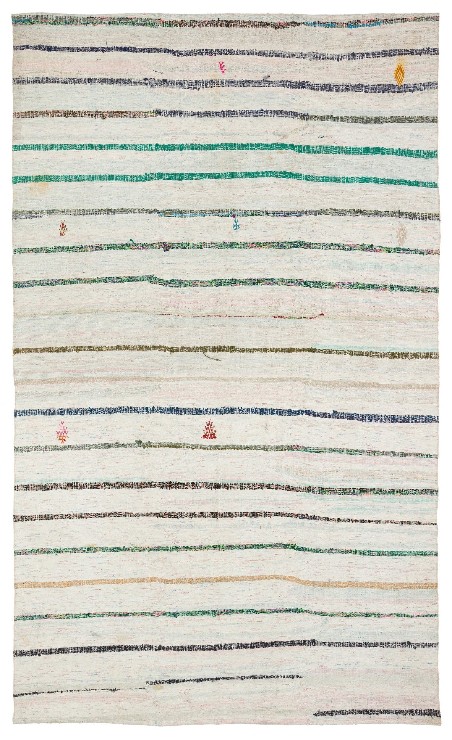 Girit Beige Striped Wool Handmade Area Rug 6'1" x 10'4"