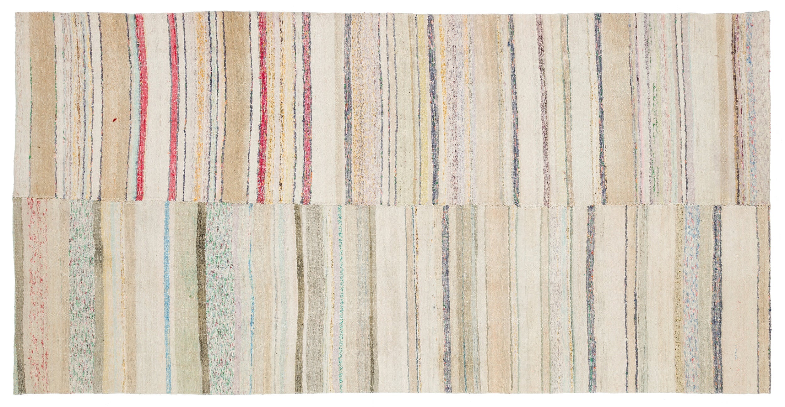 Girit Beige Striped Wool Handmade Area Rug 5'4" x 10'2"