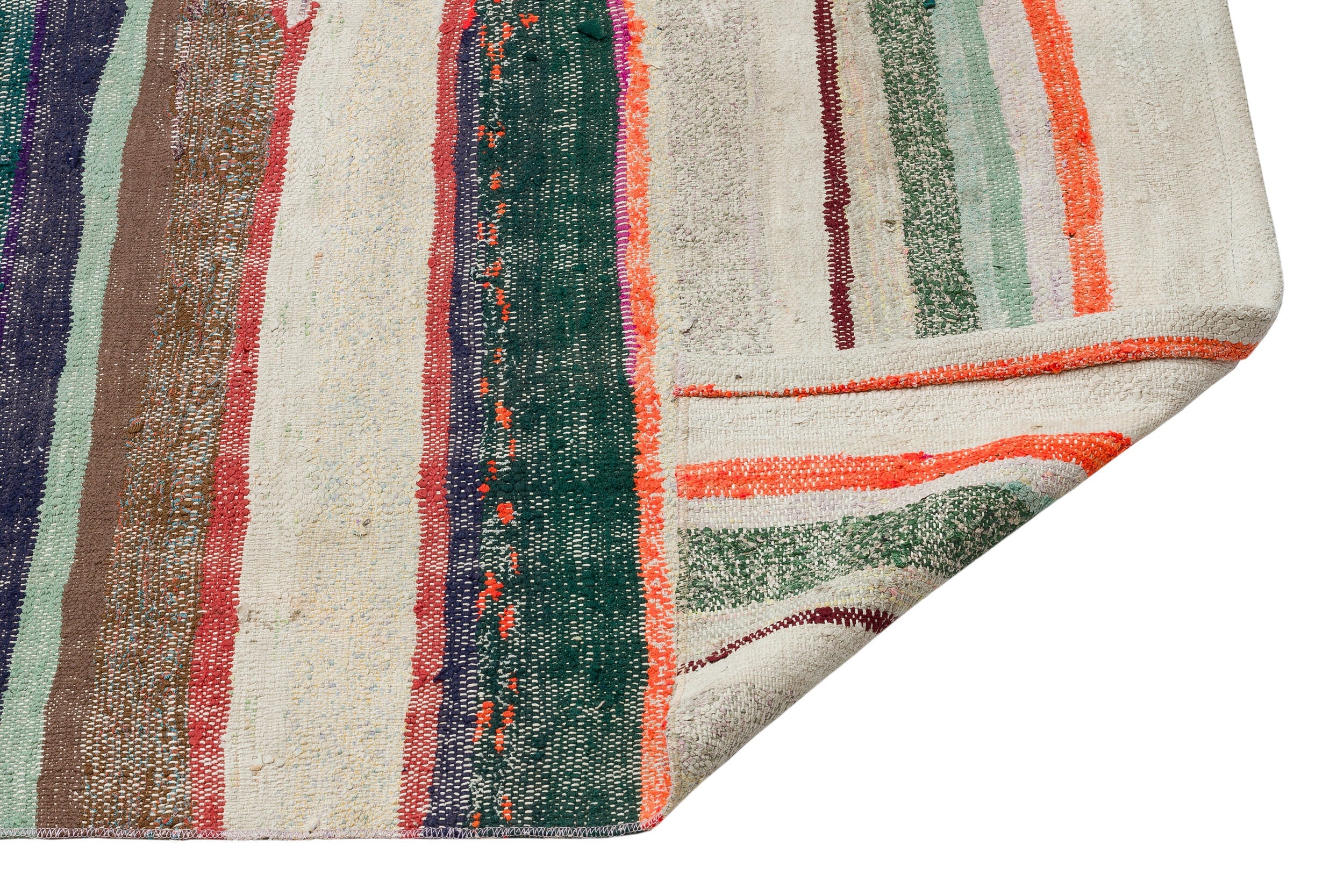 Girit Beige Striped Wool Handmade Area Rug 5'2" x 10'2"