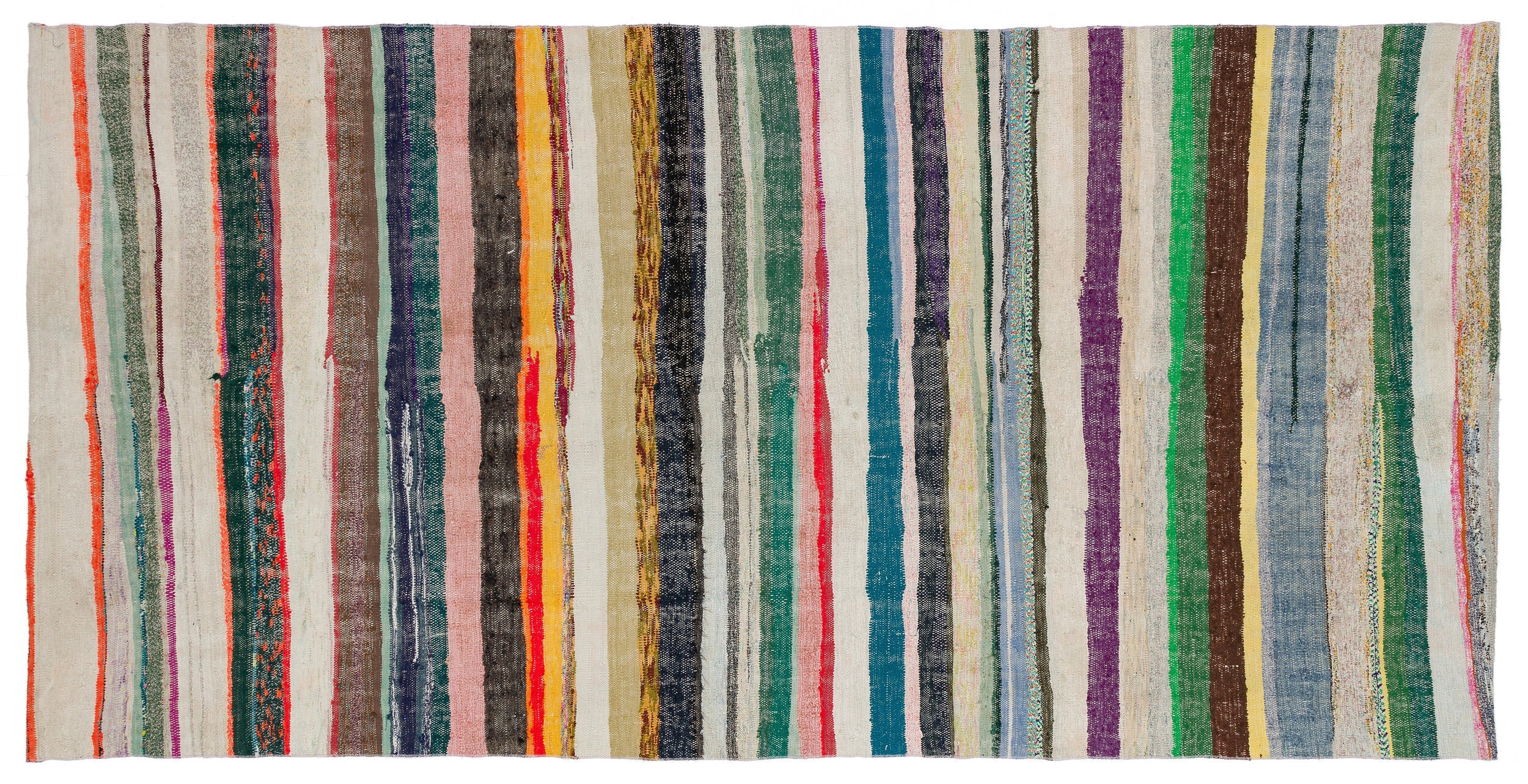 Girit Beige Striped Wool Handmade Area Rug 5'2" x 10'2"