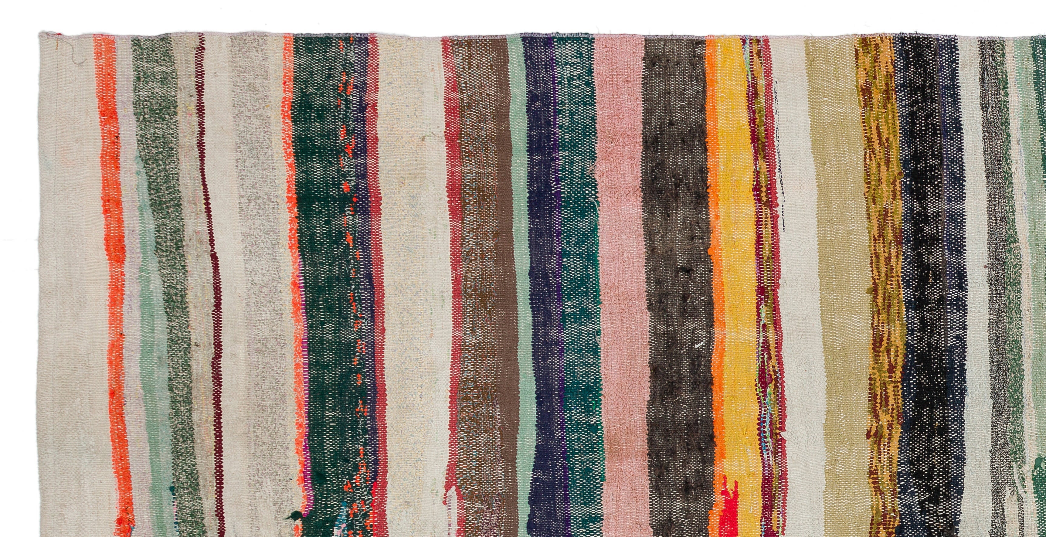 Girit Beige Striped Wool Handmade Area Rug 5'2" x 10'2"