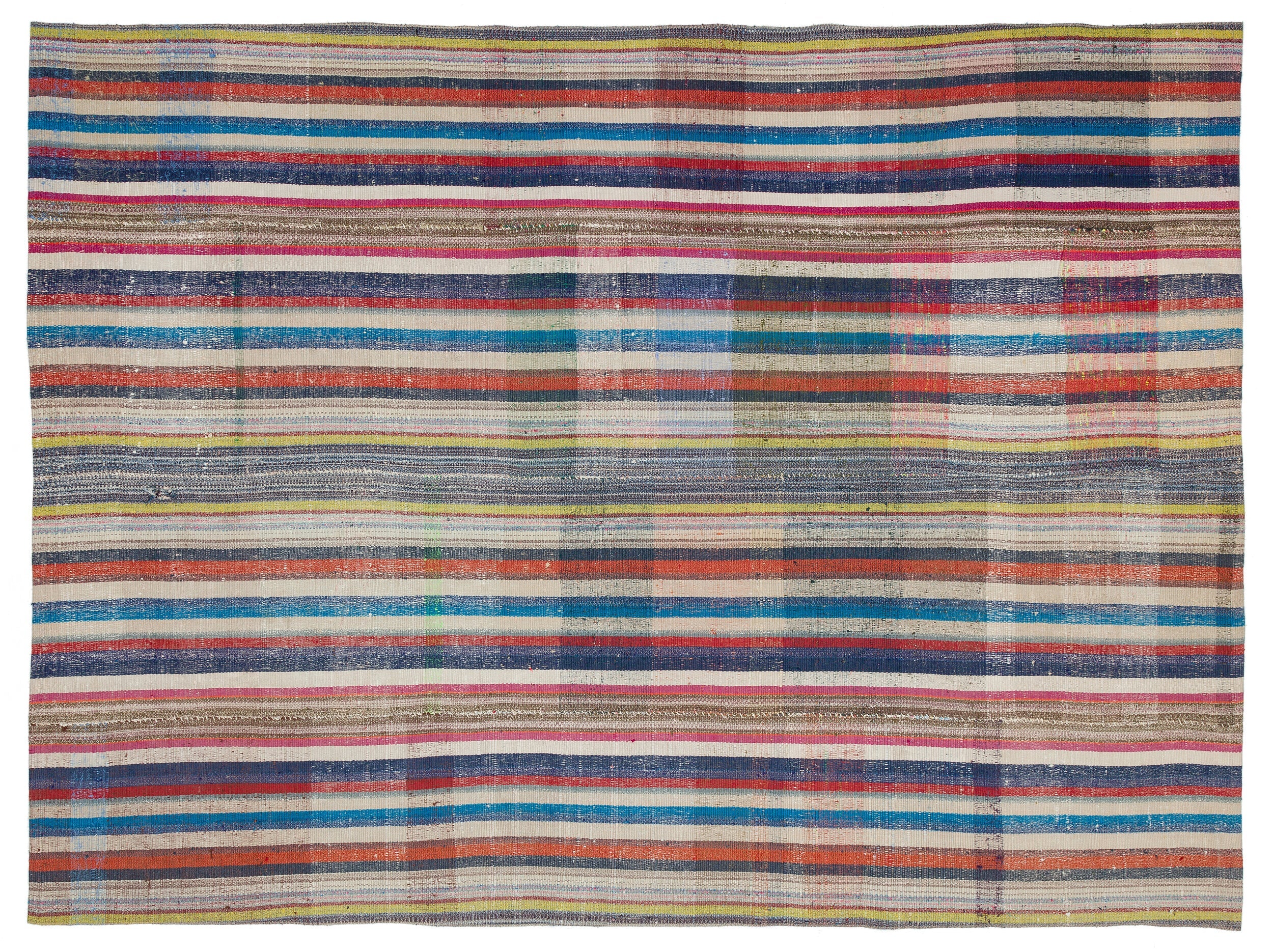Girit Beige Striped Wool Handmade Area Rug 6'0" x 9'8"
