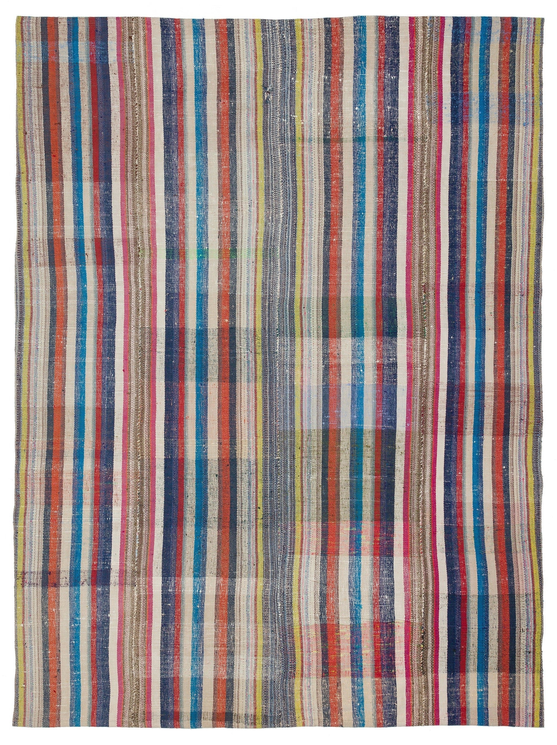 Girit Beige Striped Wool Handmade Area Rug 6'0" x 9'8"