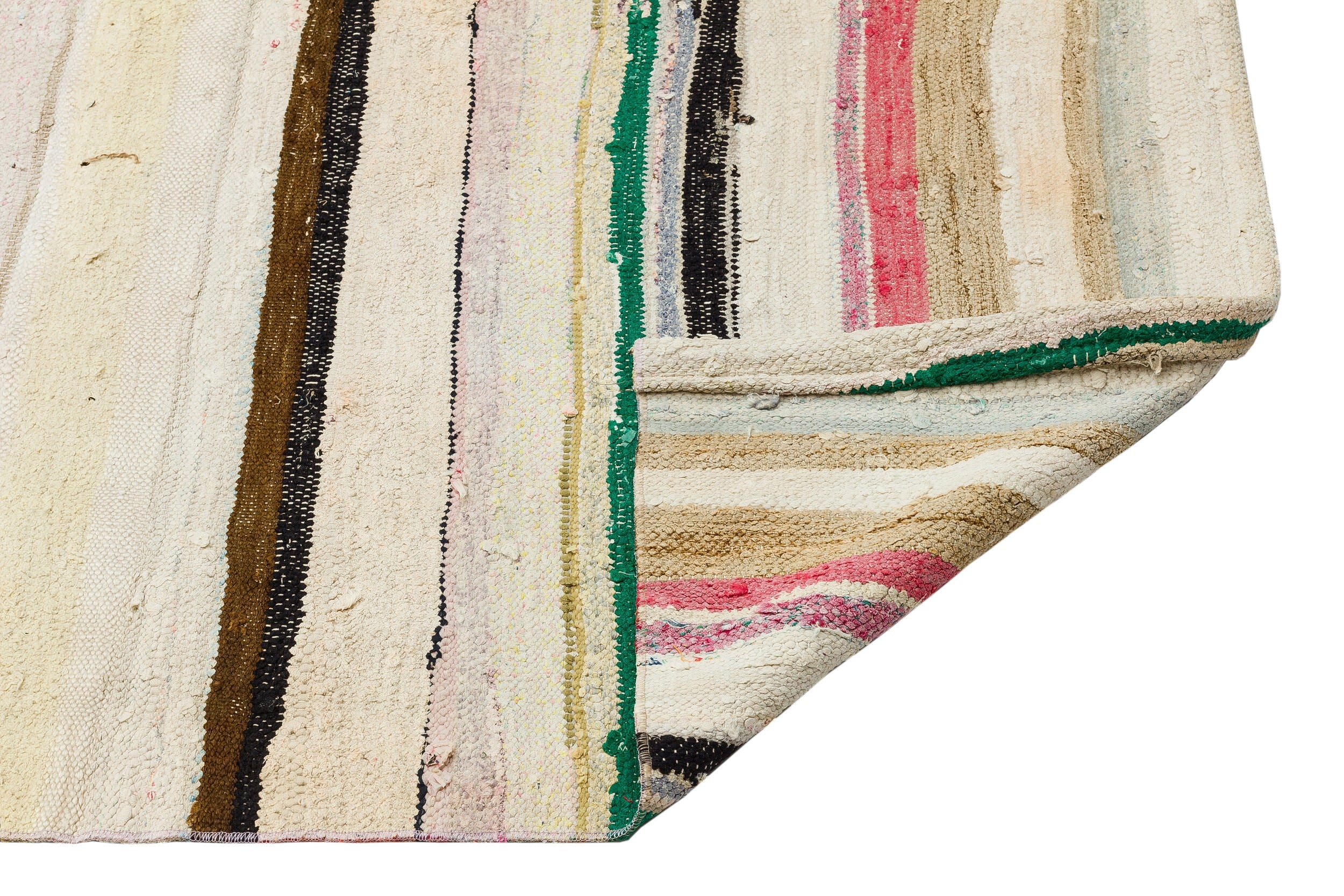 Girit Beige Striped Wool Handmade Area Rug 5'5" x 12'4"