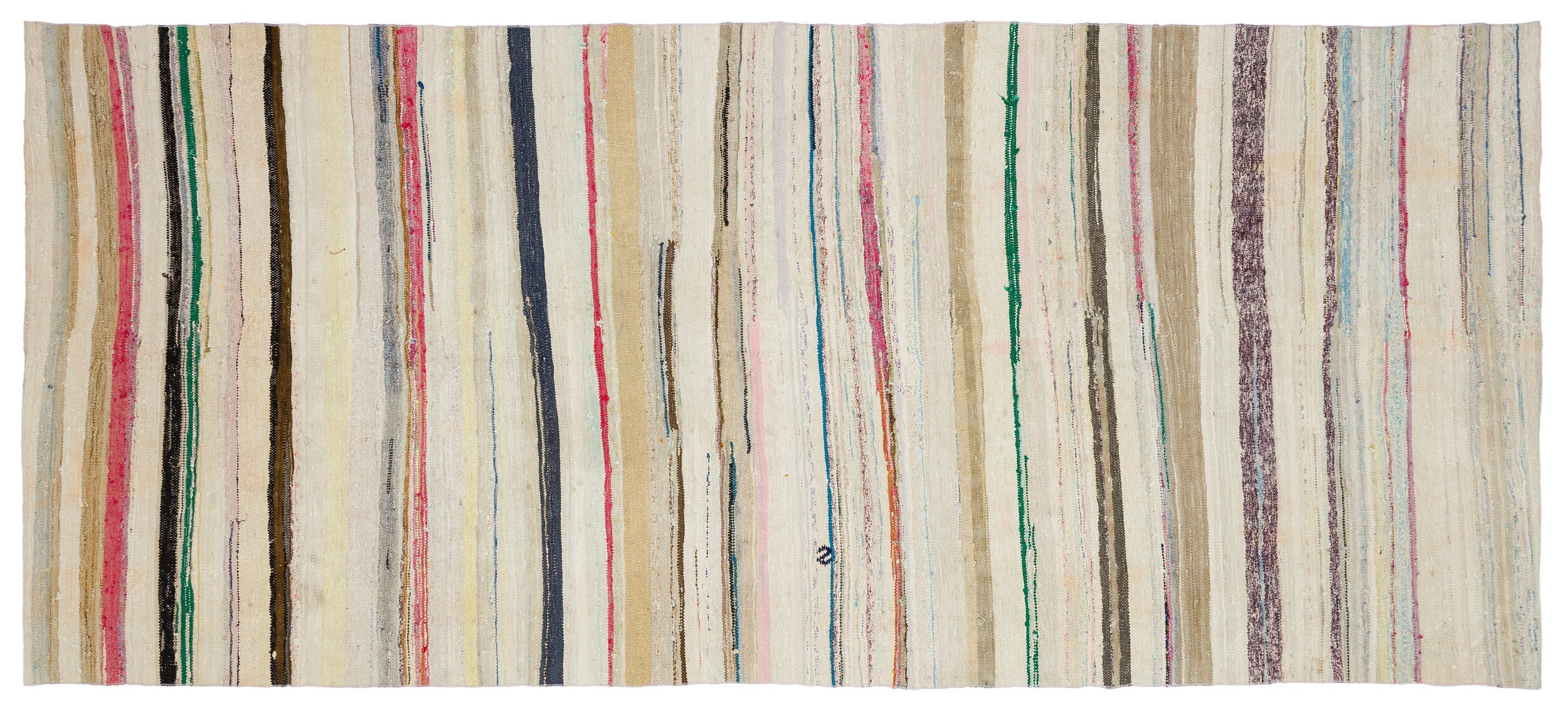 Girit Beige Striped Wool Handmade Area Rug 5'5" x 12'4"