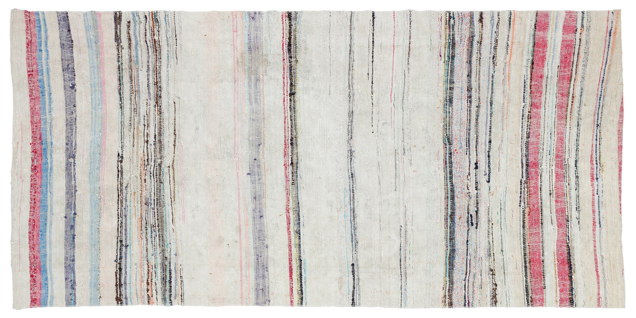 Girit Beige Striped Wool Handmade Area Rug 4'0" x 8'4"