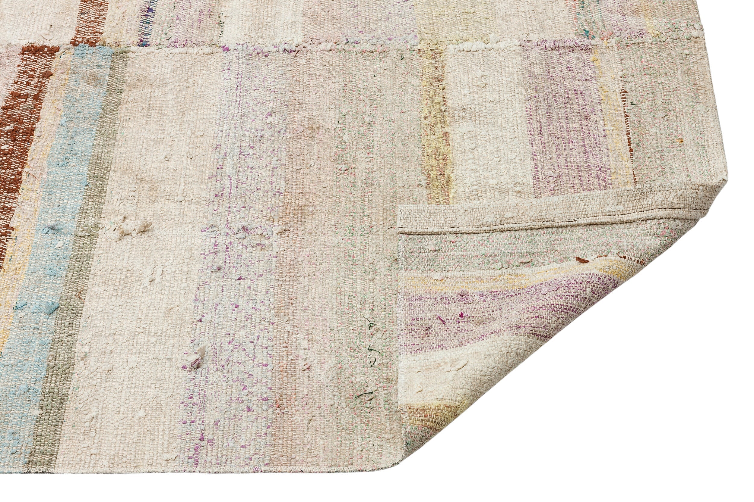 Girit Beige Striped Wool Handmade Area Rug 4'4" x 9'9"