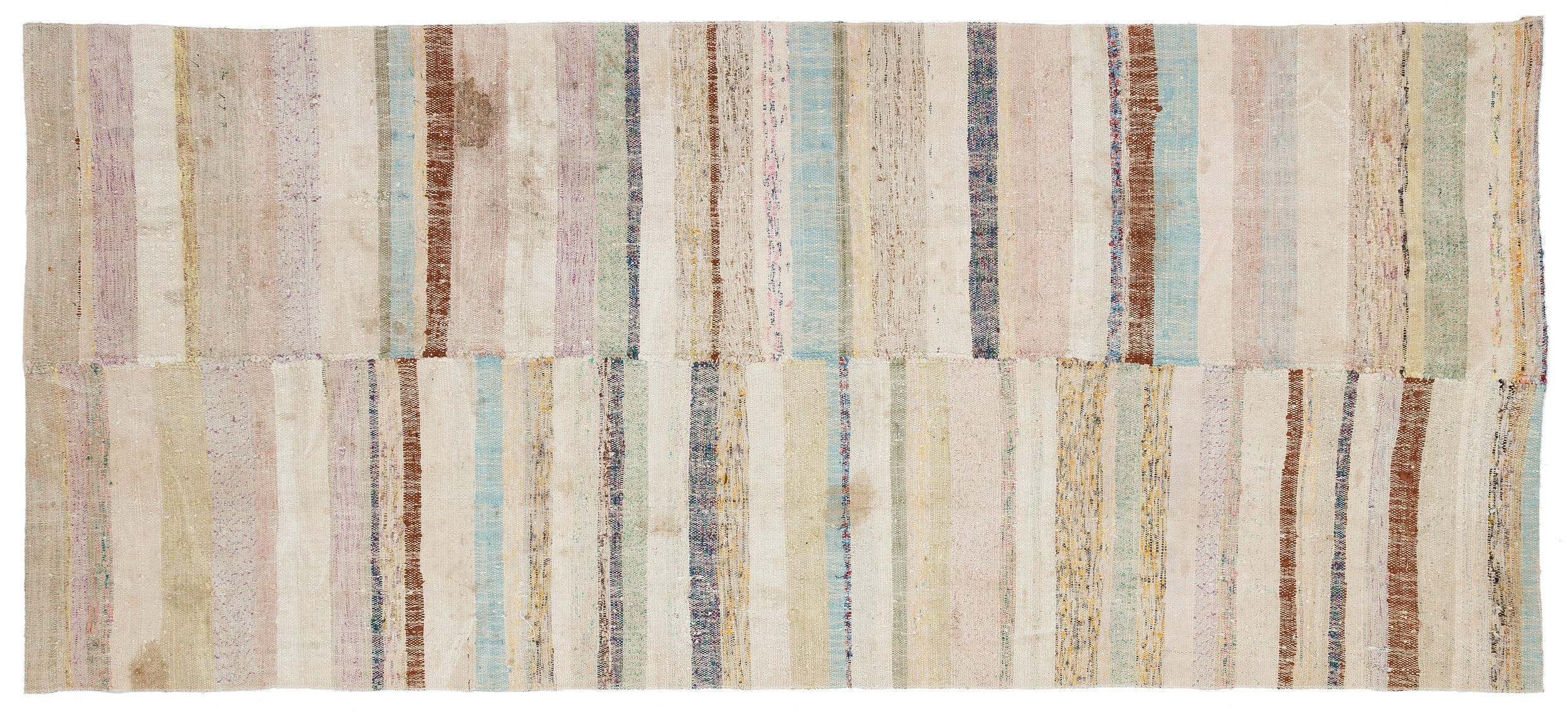 Girit Beige Striped Wool Handmade Area Rug 4'4" x 9'9"