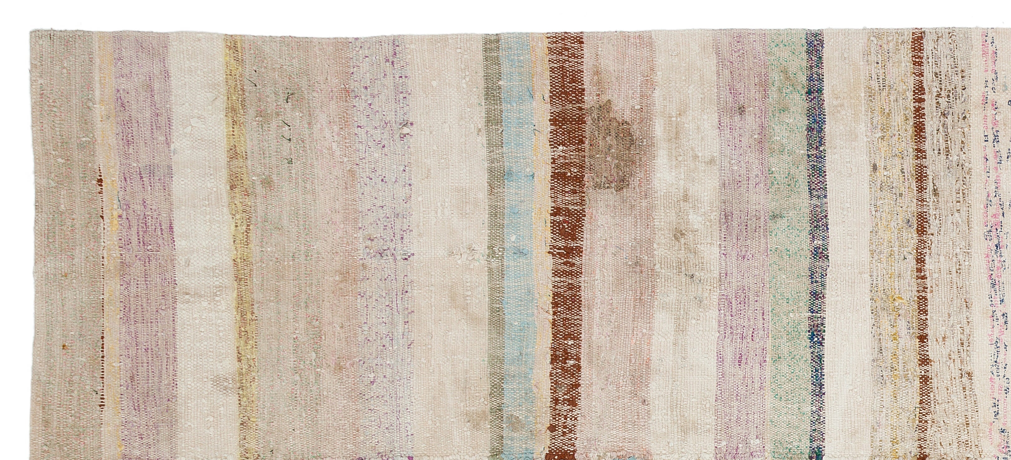 Girit Beige Striped Wool Handmade Area Rug 4'4" x 9'9"