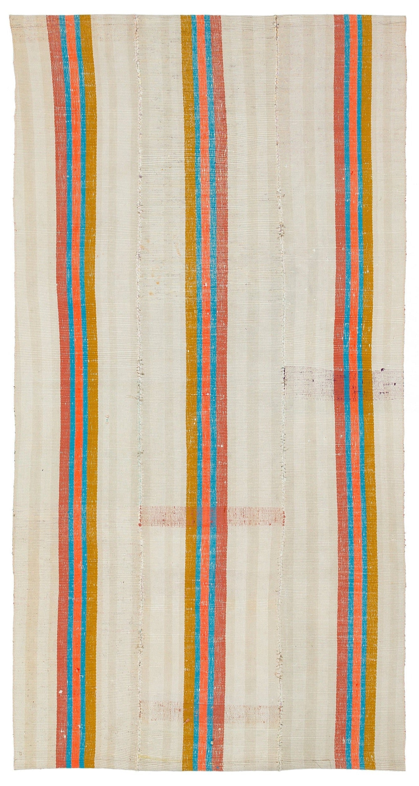 Girit Beige Striped Wool Handmade Area Rug 4'2" x 8'0"