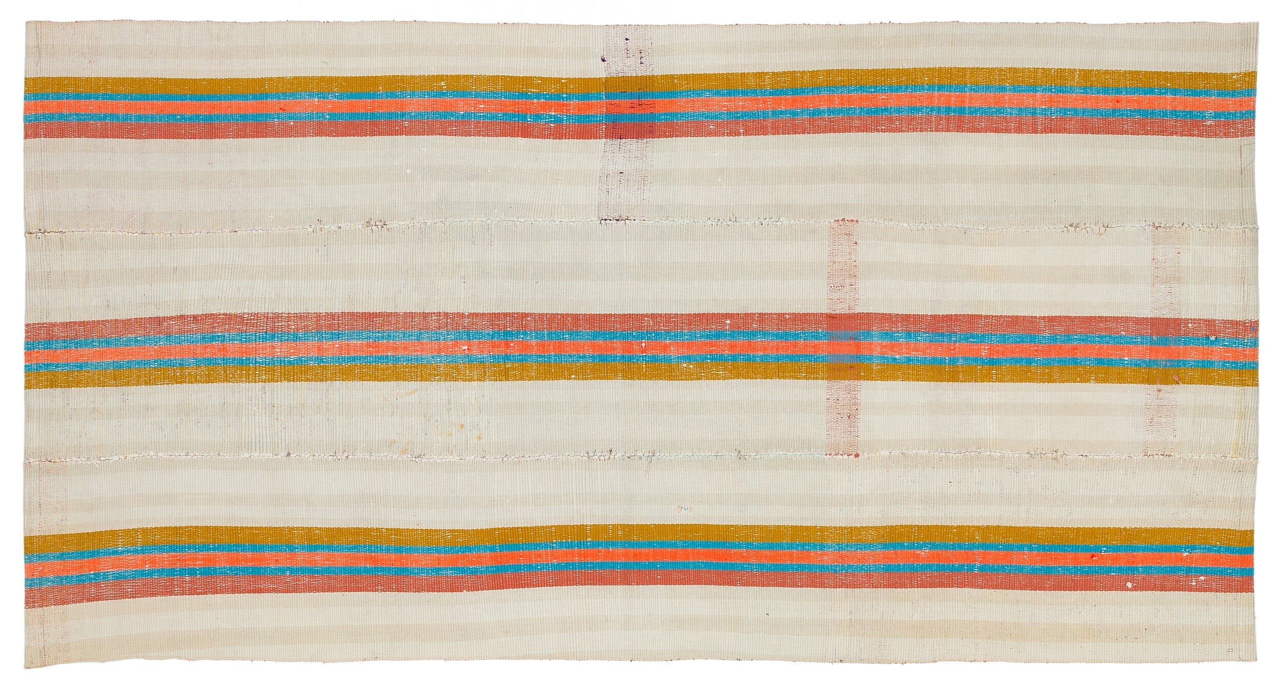 Girit Beige Striped Wool Handmade Area Rug 4'2" x 8'0"