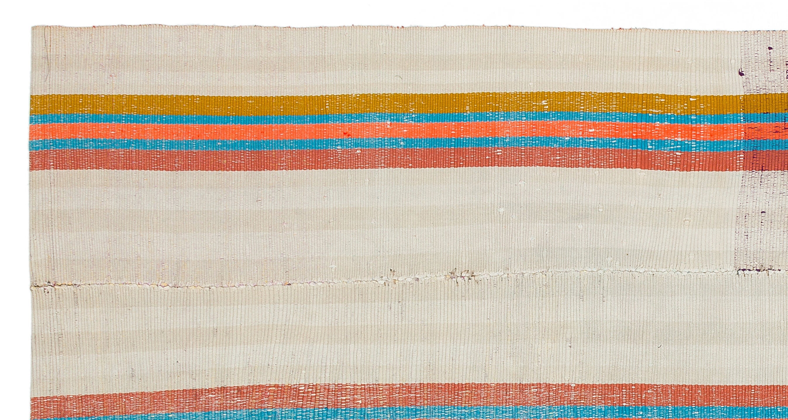 Girit Beige Striped Wool Handmade Area Rug 4'2" x 8'0"