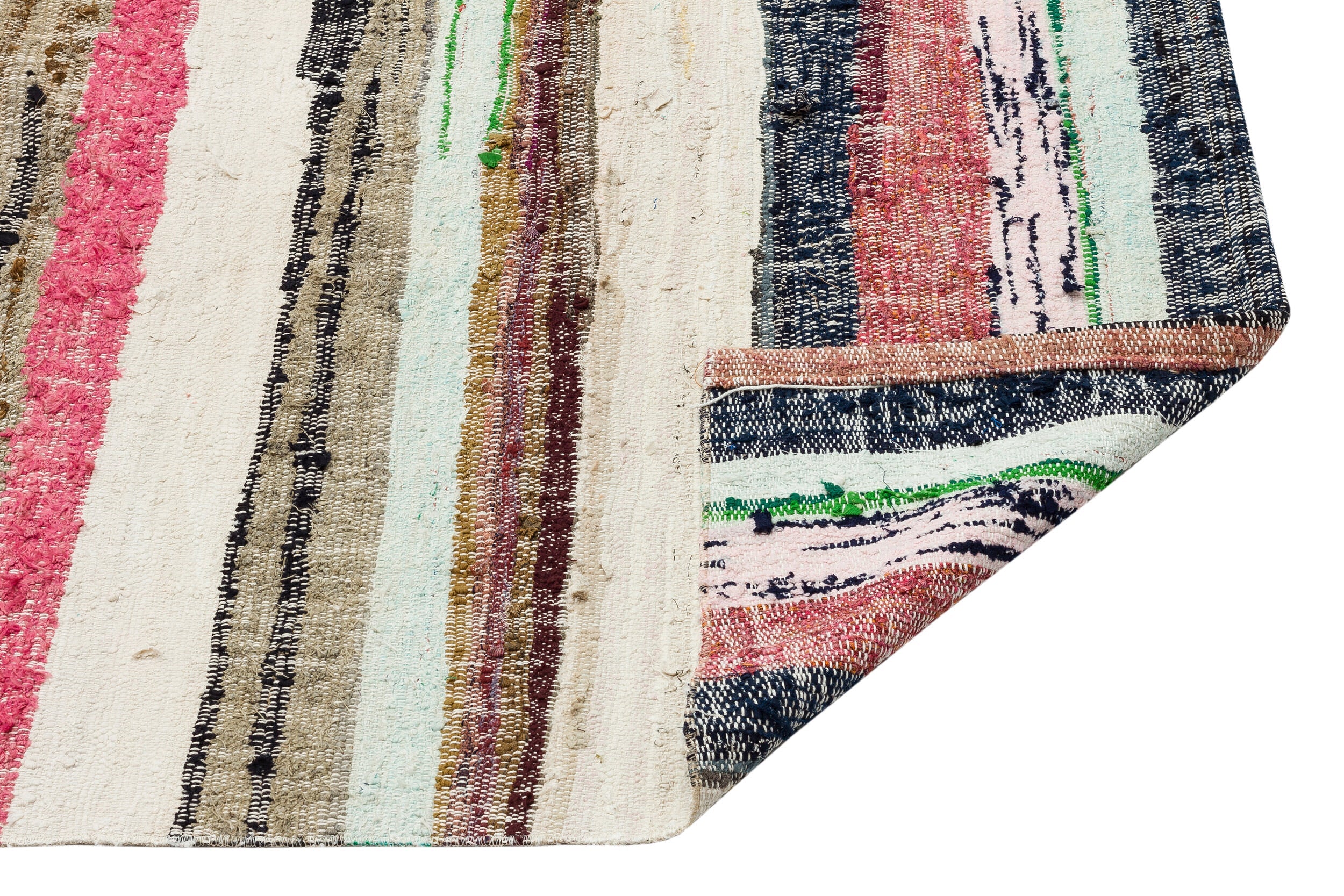 Girit Beige Striped Wool Handmade Area Rug 5'6" x 5'10"