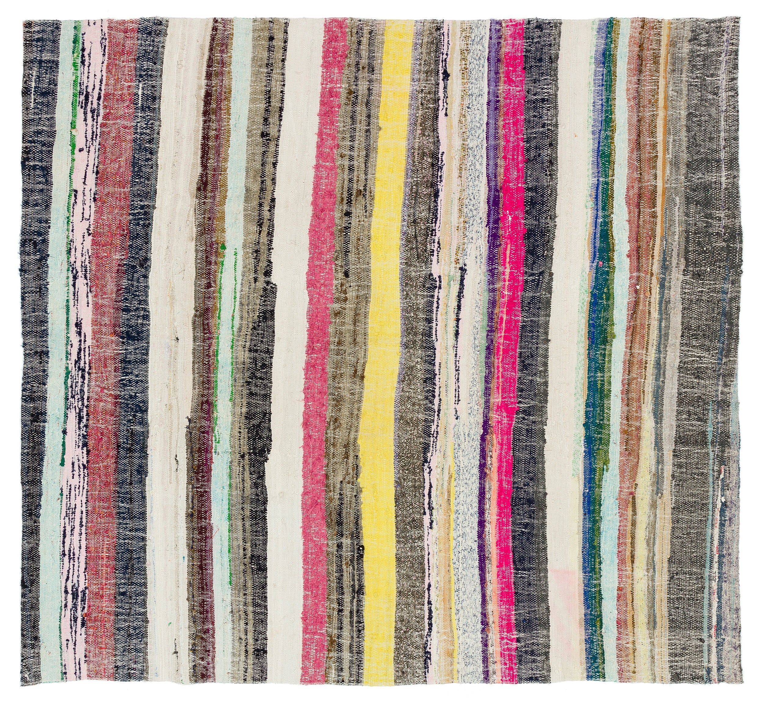 Girit Beige Striped Wool Handmade Area Rug 5'6" x 5'10"