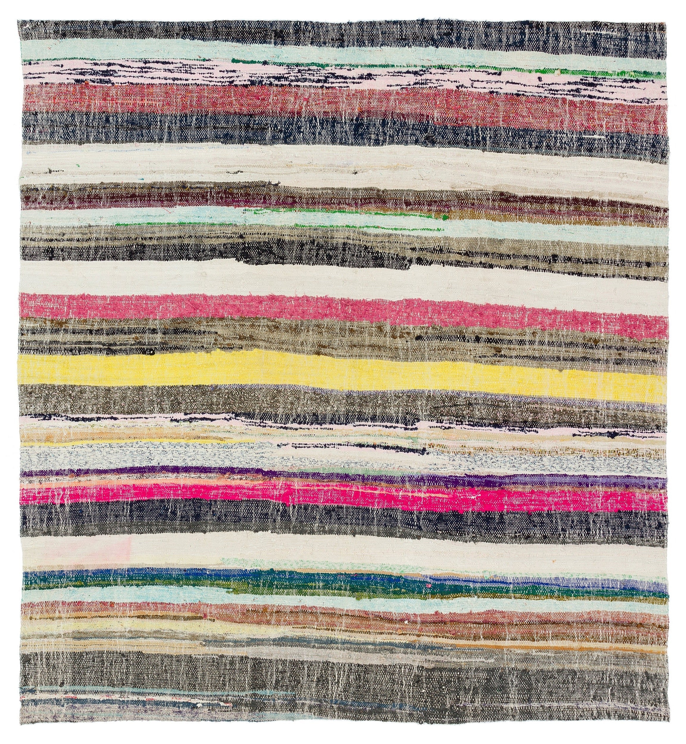 Girit Beige Striped Wool Handmade Area Rug 5'6" x 5'10"