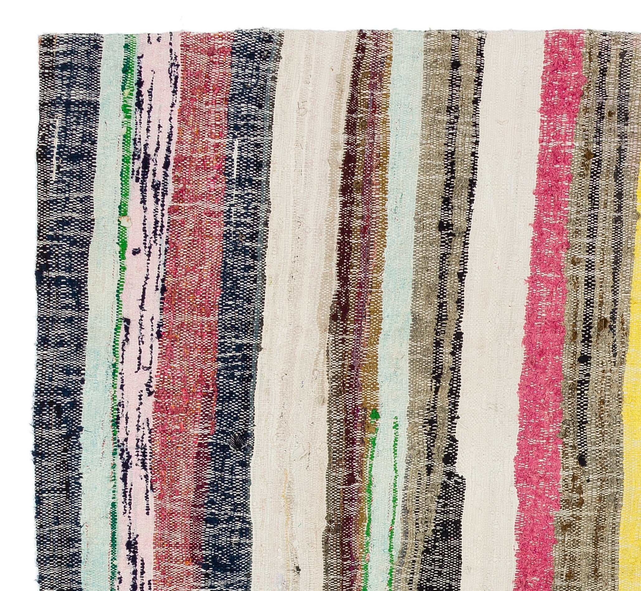 Girit Beige Striped Wool Handmade Area Rug 5'6" x 5'10"