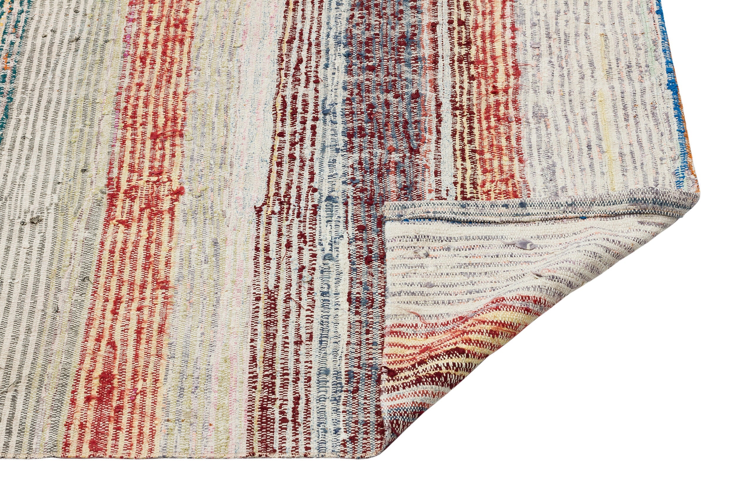 Girit Beige Striped Wool Handmade Area Rug 5'9" x 6'2"