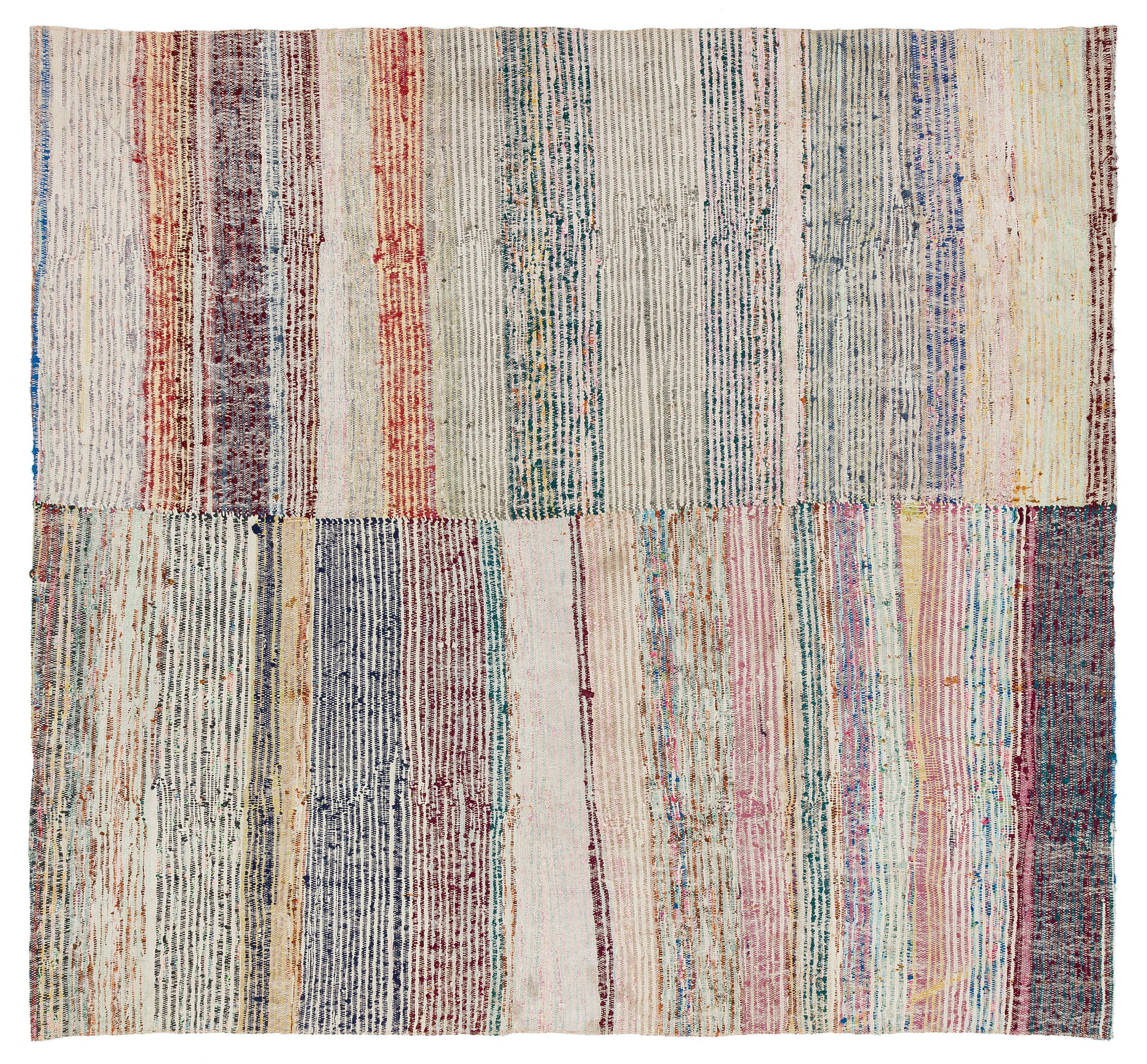 Girit Beige Striped Wool Handmade Area Rug 5'9" x 6'2"