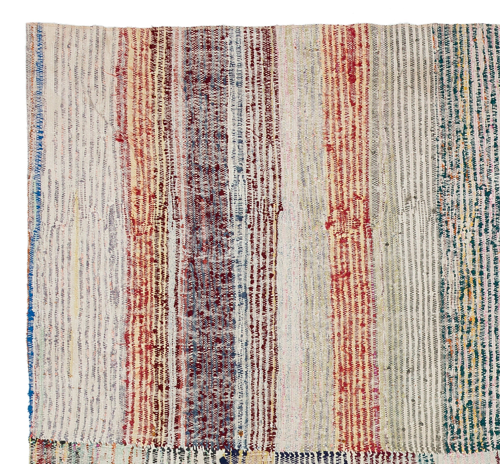 Girit Beige Striped Wool Handmade Area Rug 5'9" x 6'2"