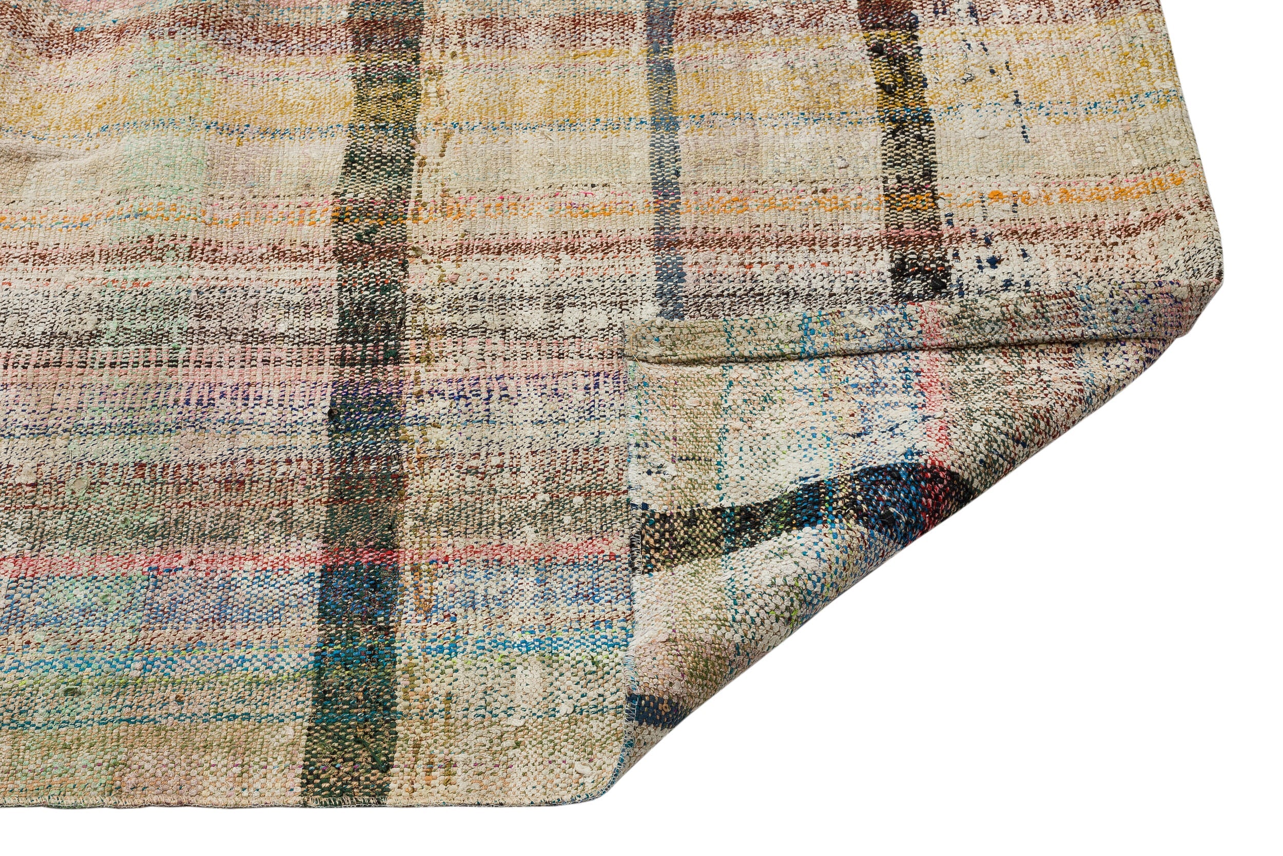 Girit Beige Striped Wool Handmade Area Rug 5'11" x 9'1"