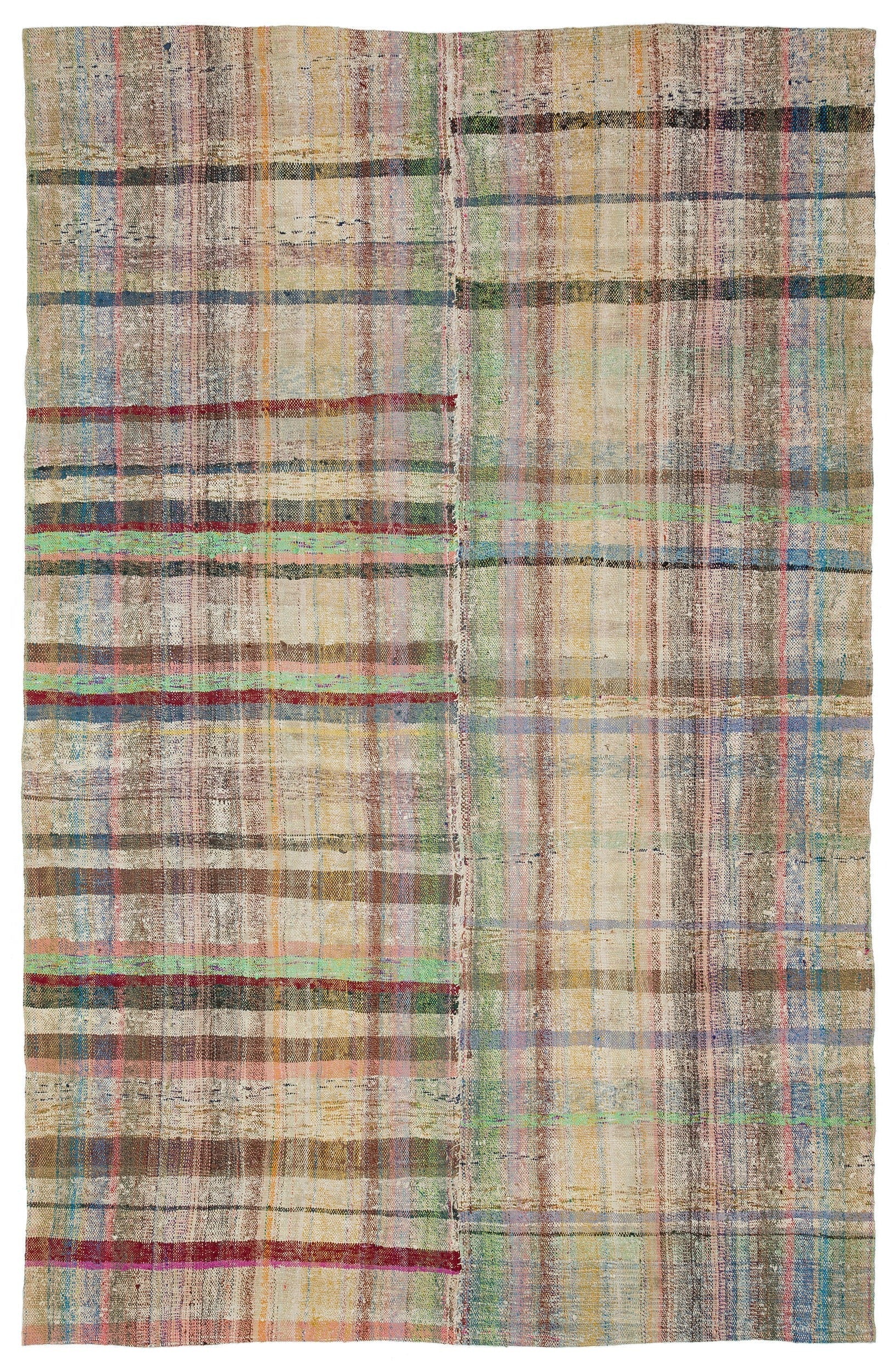 Girit Beige Striped Wool Handmade Area Rug 5'11" x 9'1"