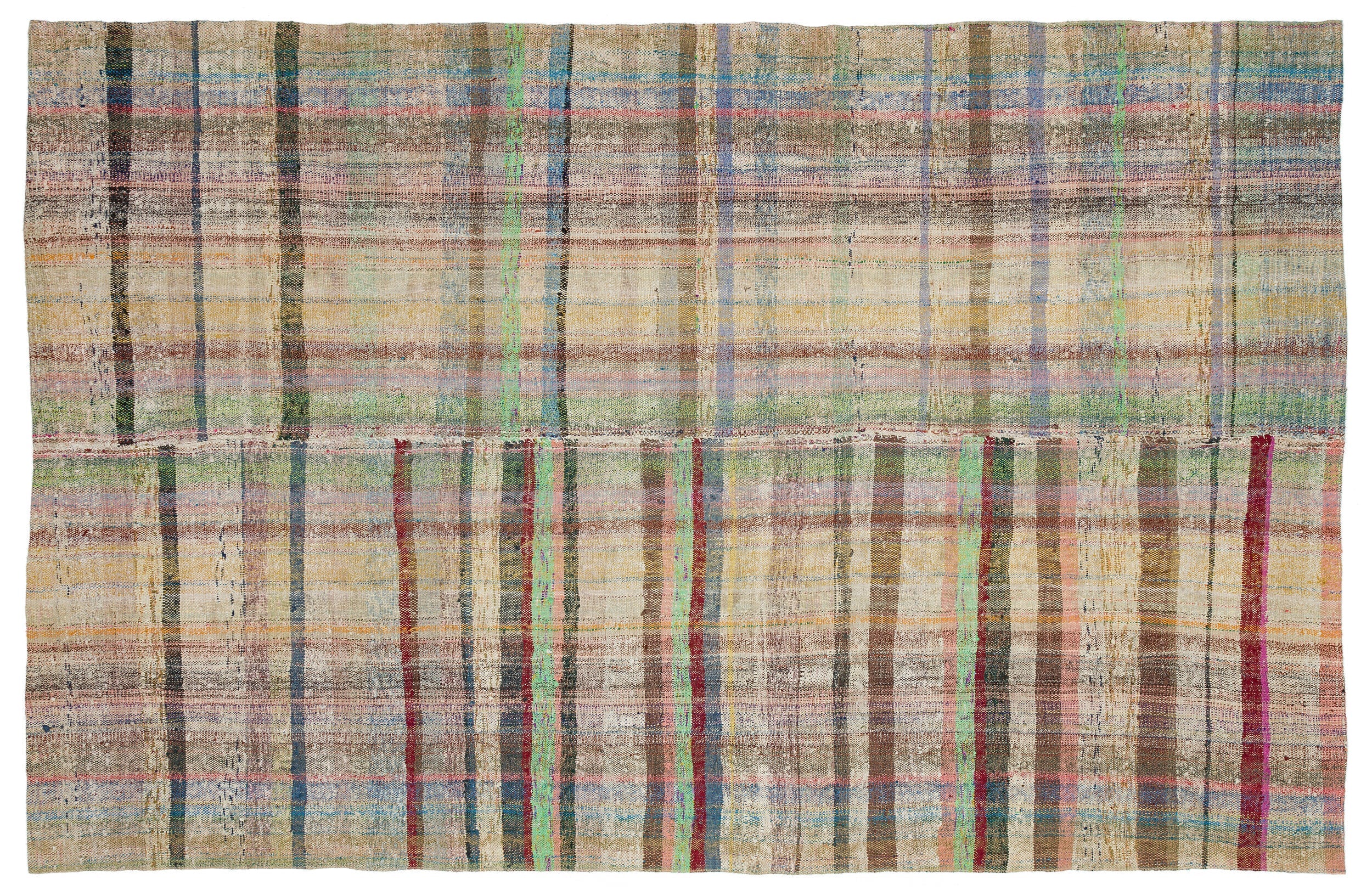 Girit Beige Striped Wool Handmade Area Rug 5'11" x 9'1"