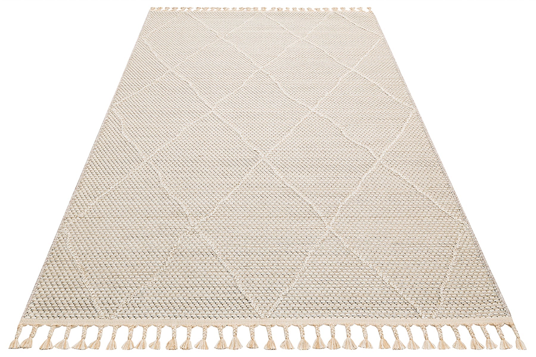 Beige Jute Area Rug - Machine Made Rug | Geometric Modern Natural Fiber Carpet