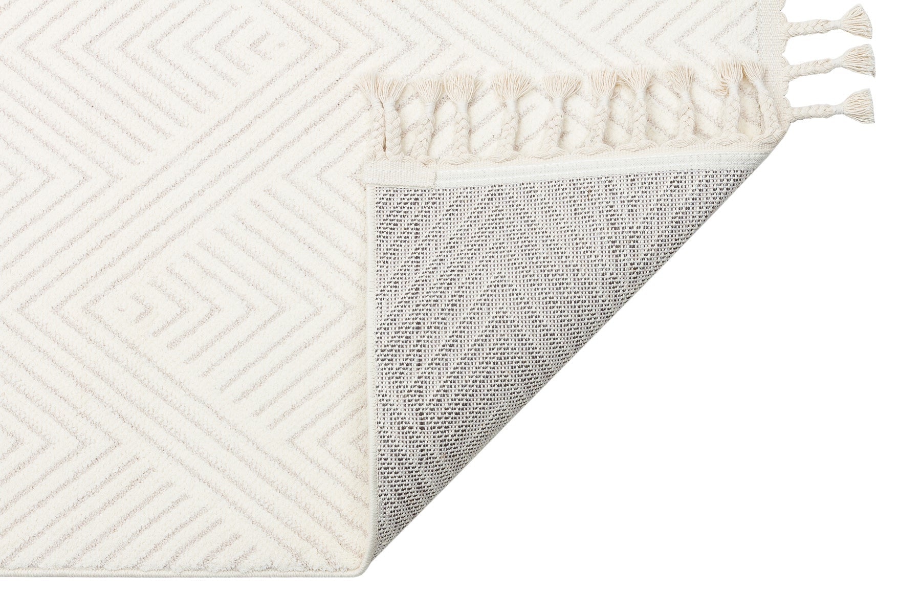 Geometric Area Rug – Machine Made White Flatweave Carpet with Ethnic Pattern