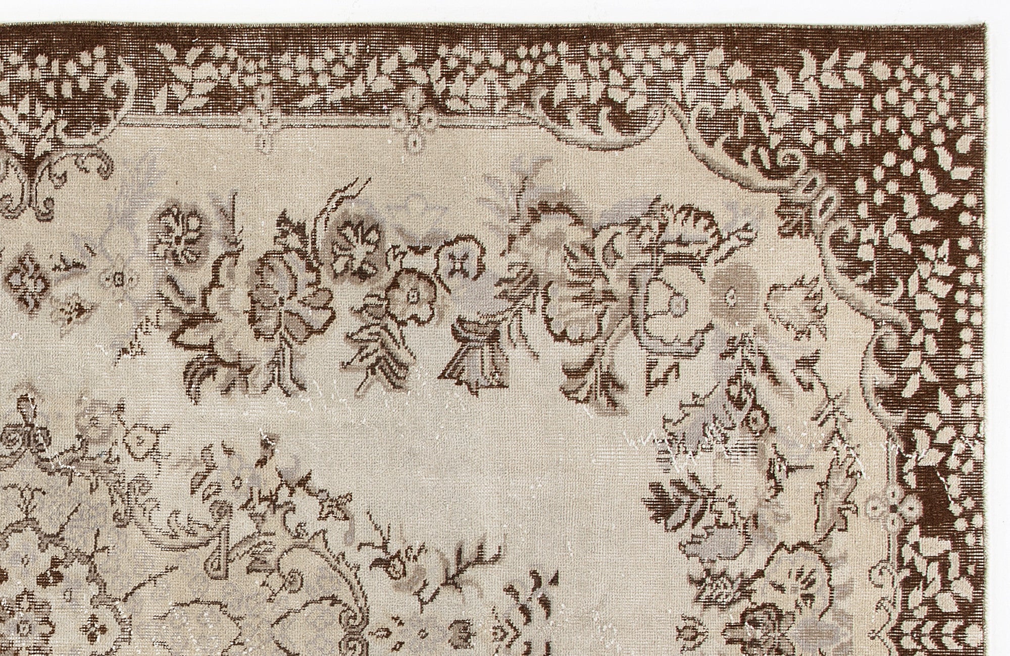 Atina Beige Vintage Wool Handmade Area Rug 5'6" x 8'11"