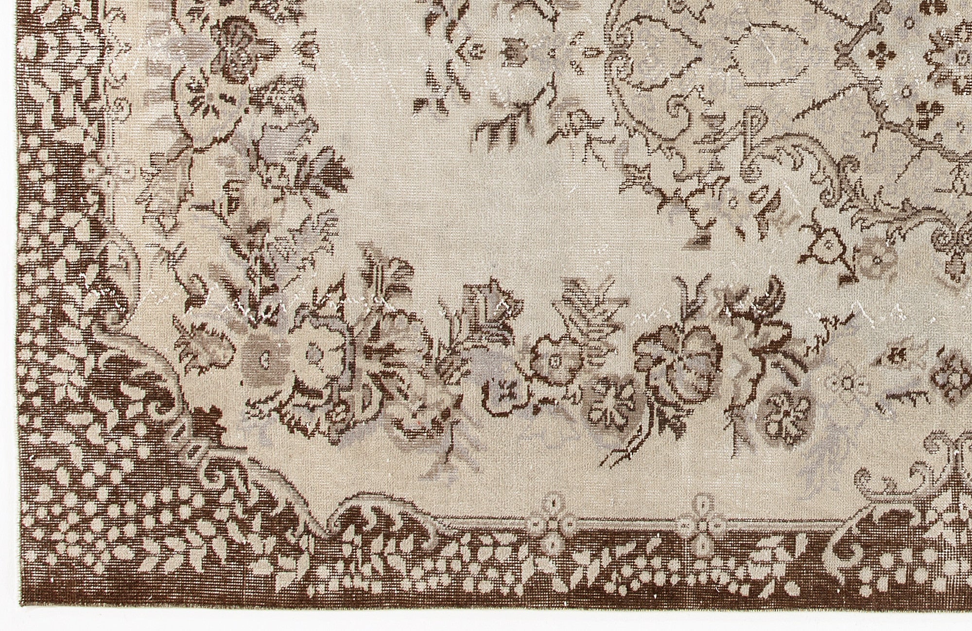Atina Beige Vintage Wool Handmade Area Rug 5'6" x 8'11"