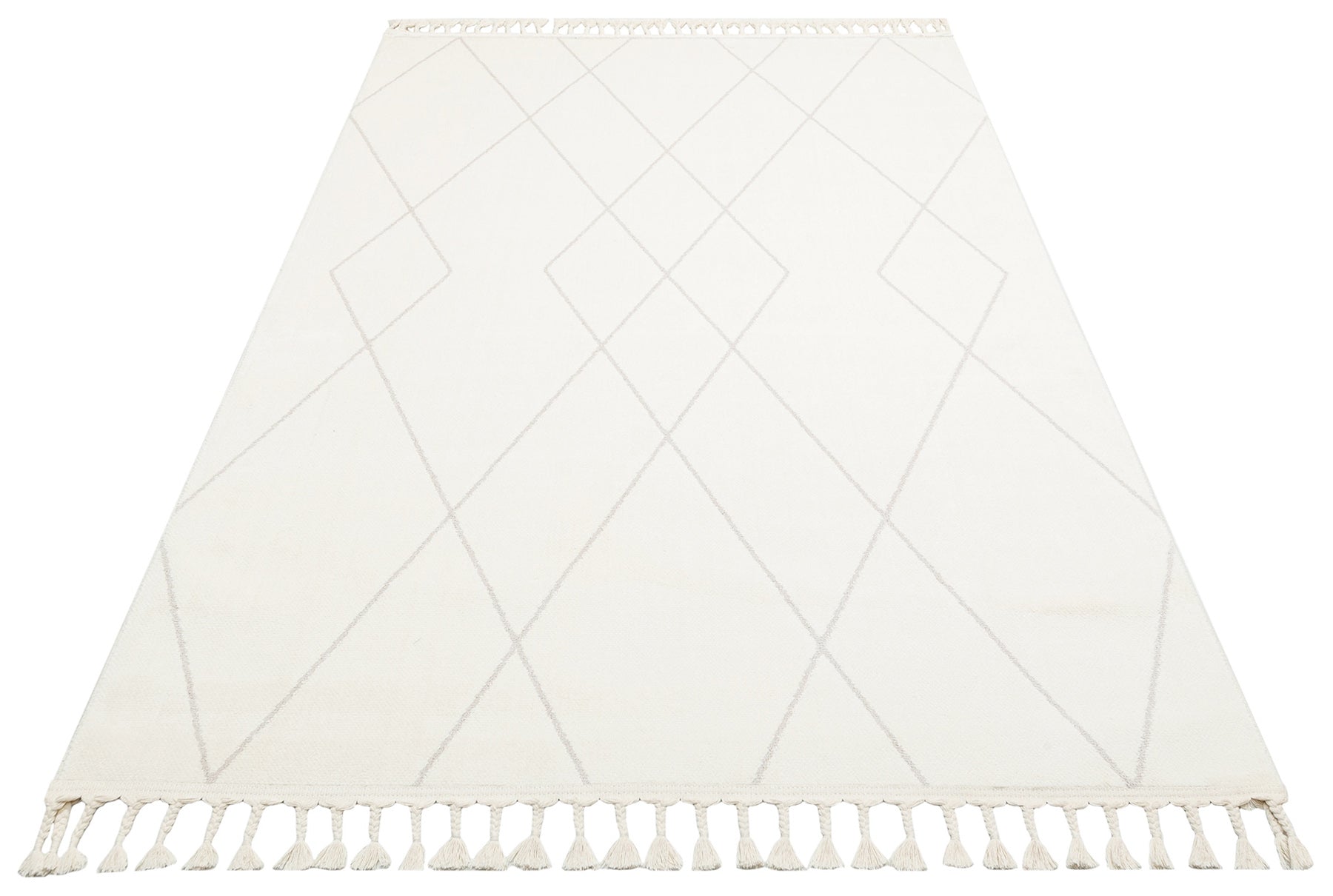 White Geometric Area Rug – Modern Machine Made Carpet with Ethnic Pattern