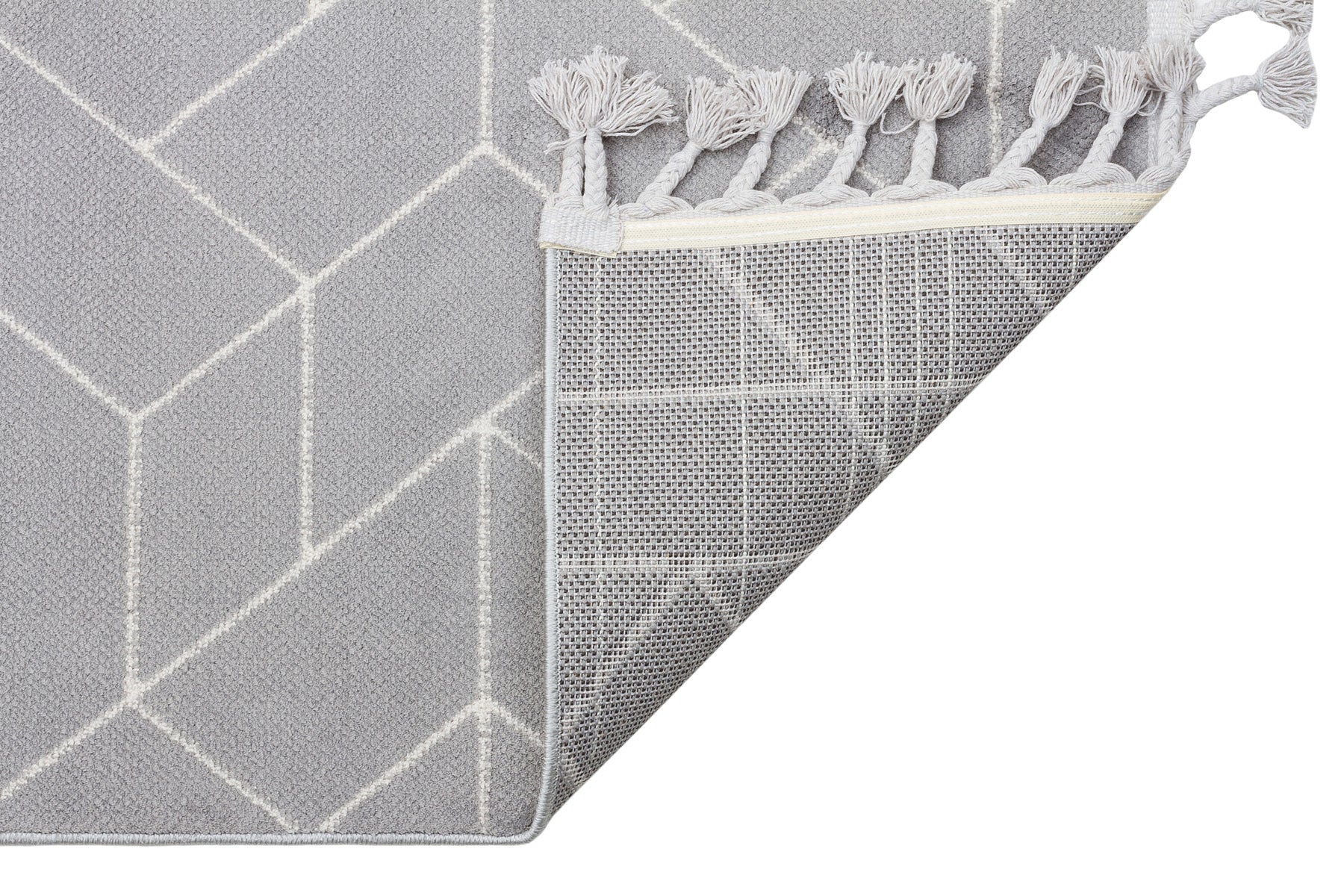 Grey Geometric Area Rug - Modern Machine Made Carpet With Ethnic Pattern Design