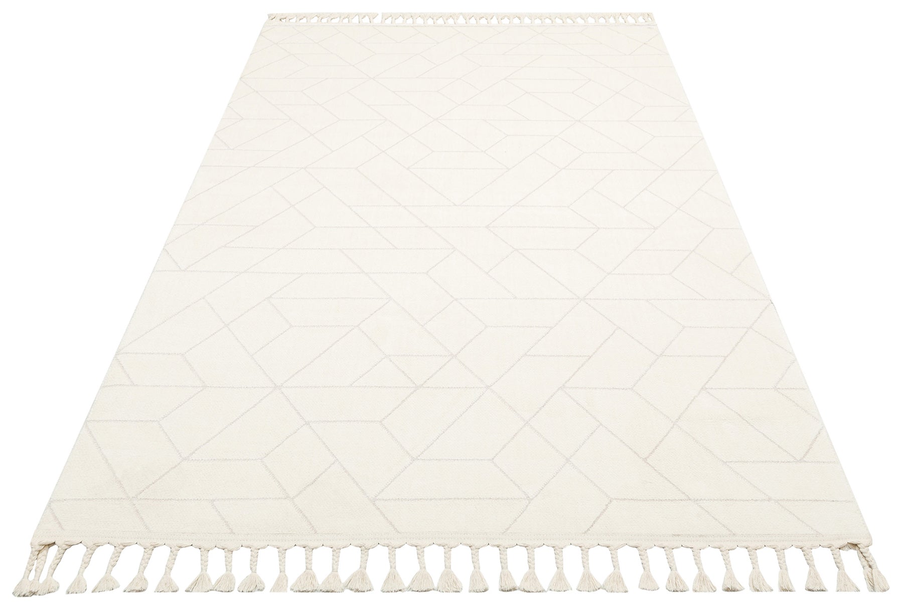 White Geometric Rug – Modern Area Rug With Ethnic Pattern, Soft Textured Carpet