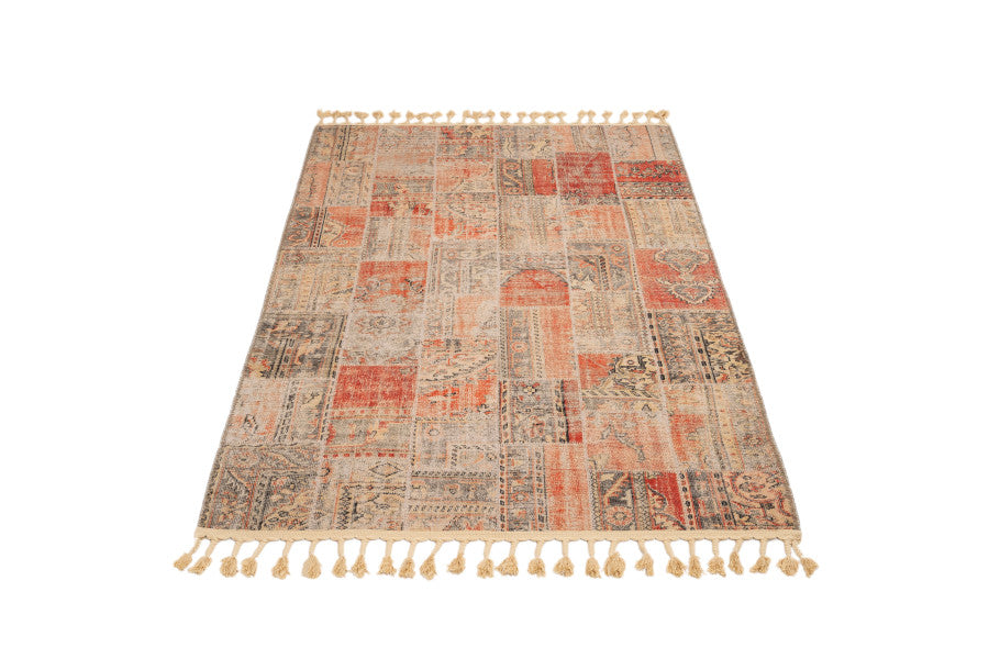 Patchwork Area Rug - Brown Cotton Chenille Digital Print Carpet for Living Room