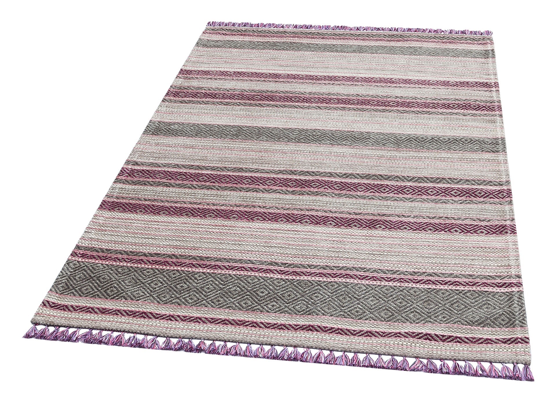 Purple Striped Kilim - Modern Woven Rug | Washable Non Slip Flatweave Carpet