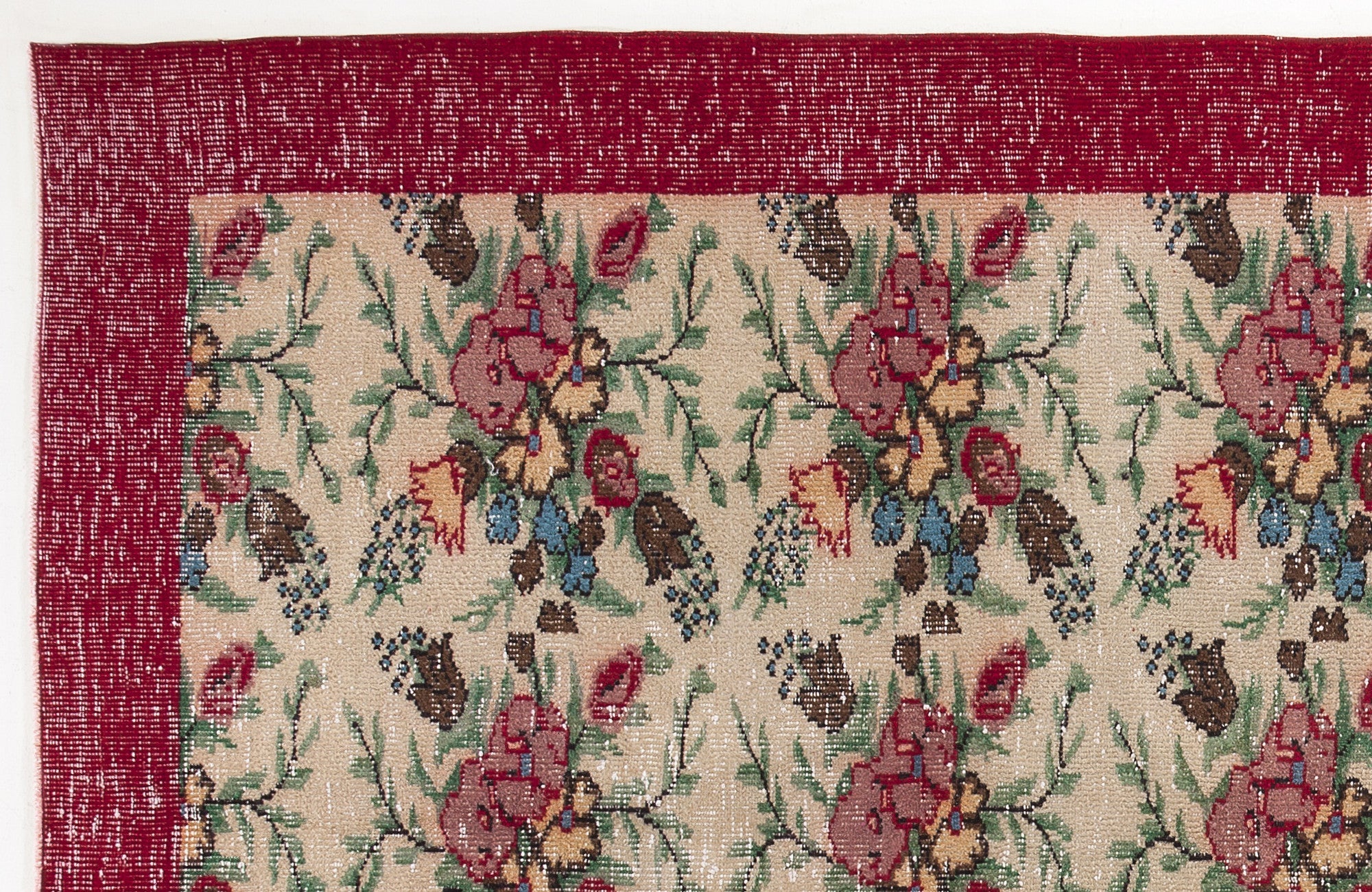 Atina Beige Vintage Wool Handmade Area Rug 6'6" x 8'10"