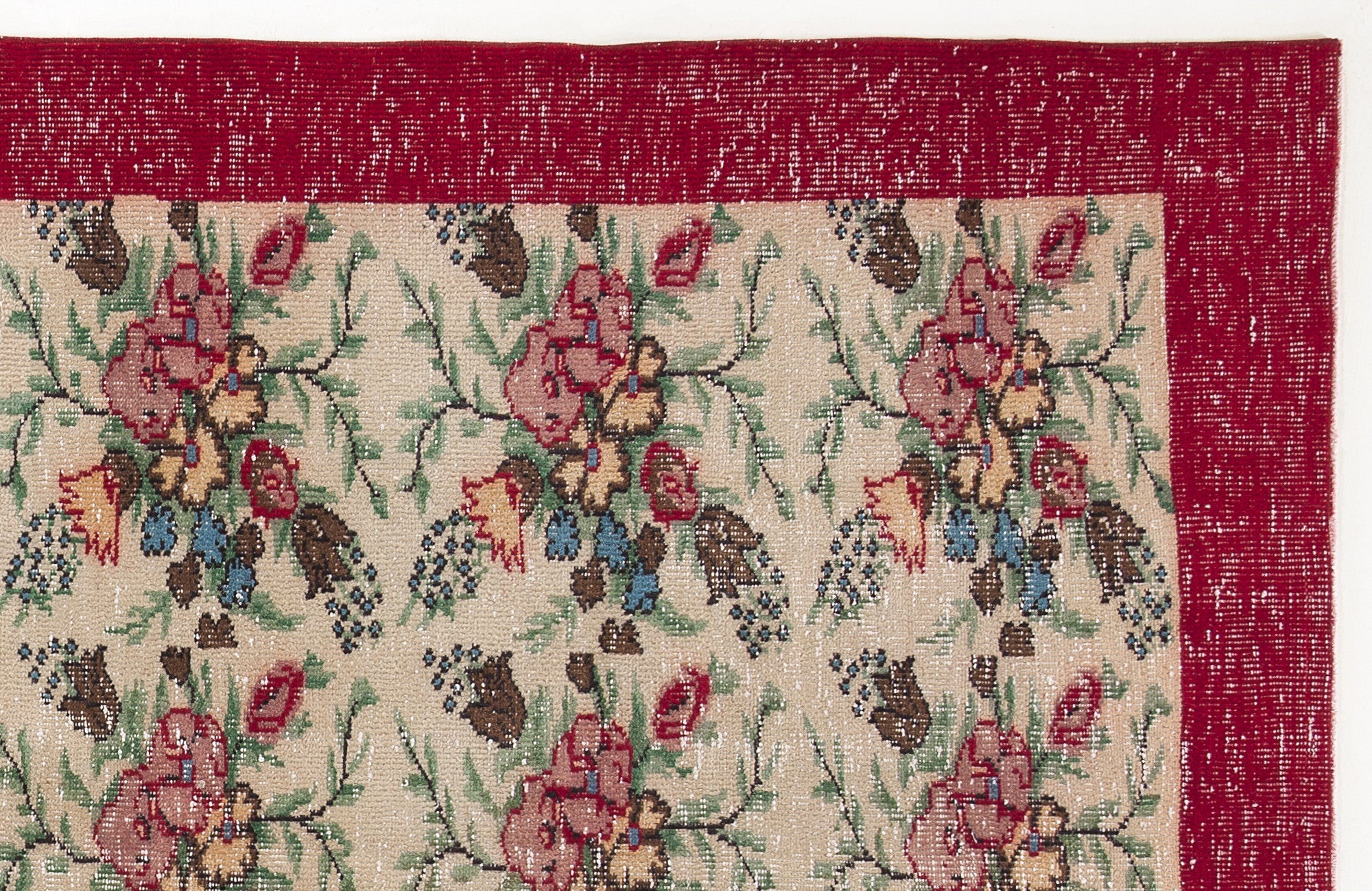 Atina Beige Vintage Wool Handmade Area Rug 6'6" x 8'10"