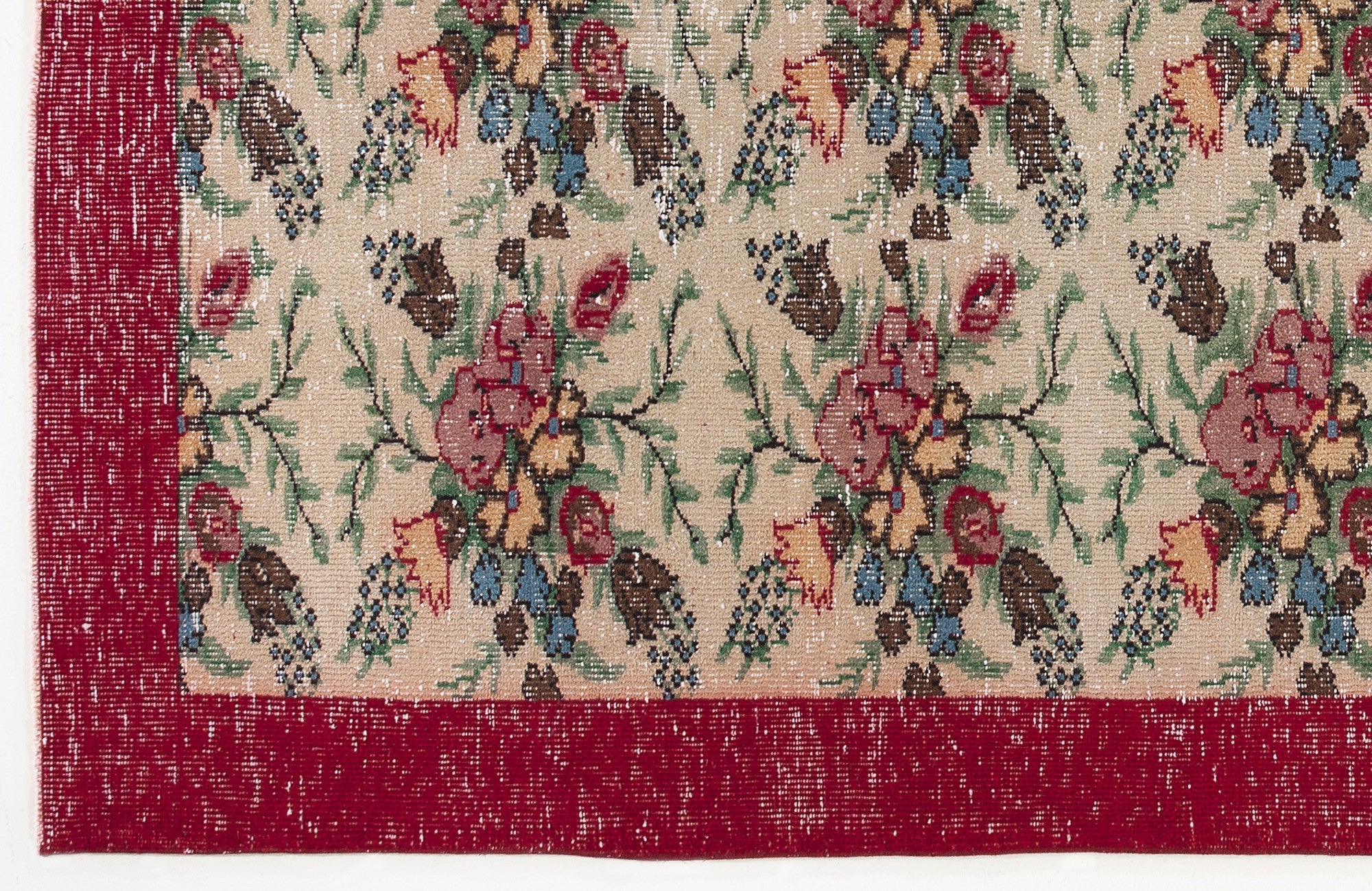 Atina Beige Vintage Wool Handmade Area Rug 6'6" x 8'10"
