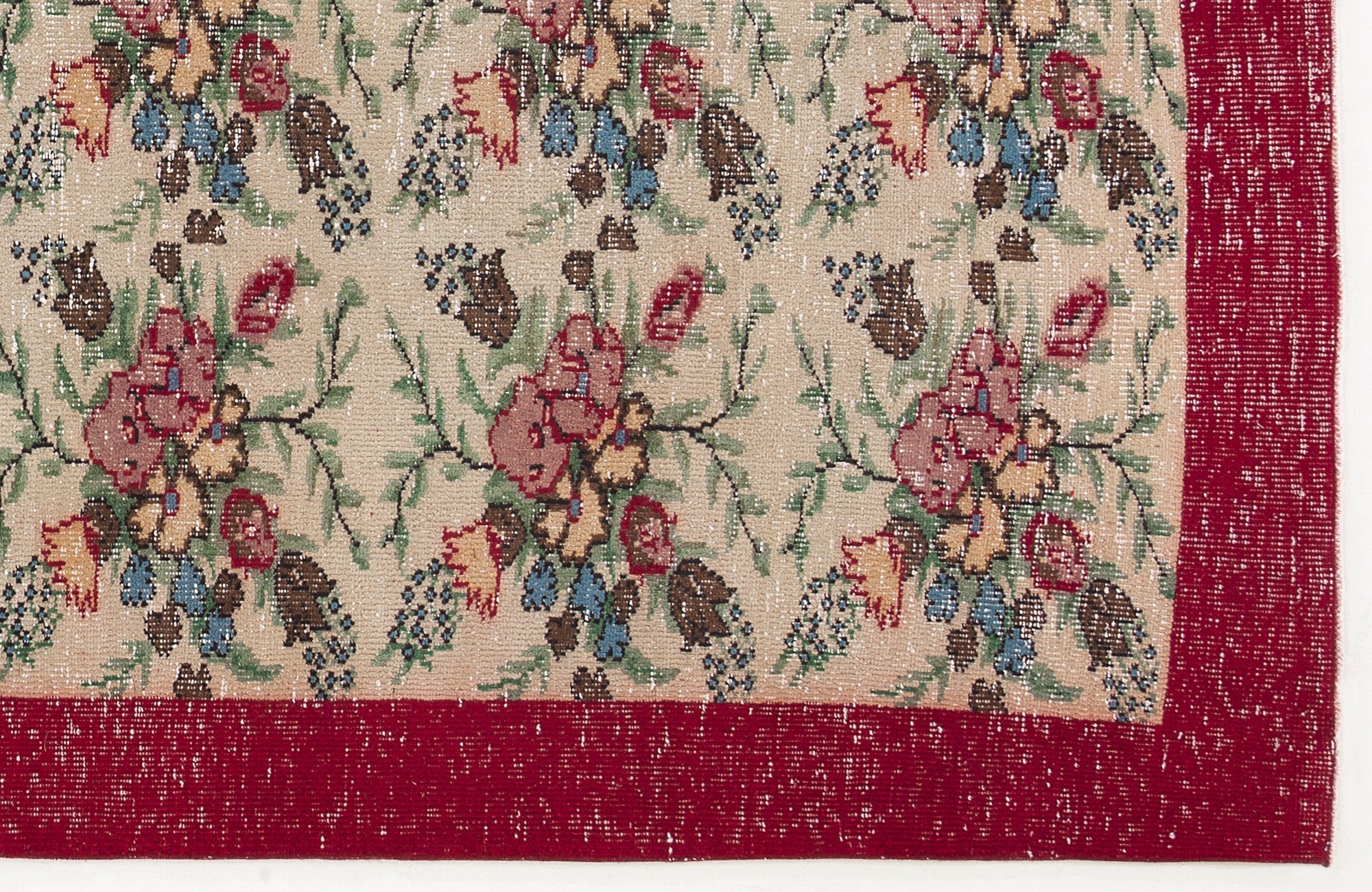 Atina Beige Vintage Wool Handmade Area Rug 6'6" x 8'10"