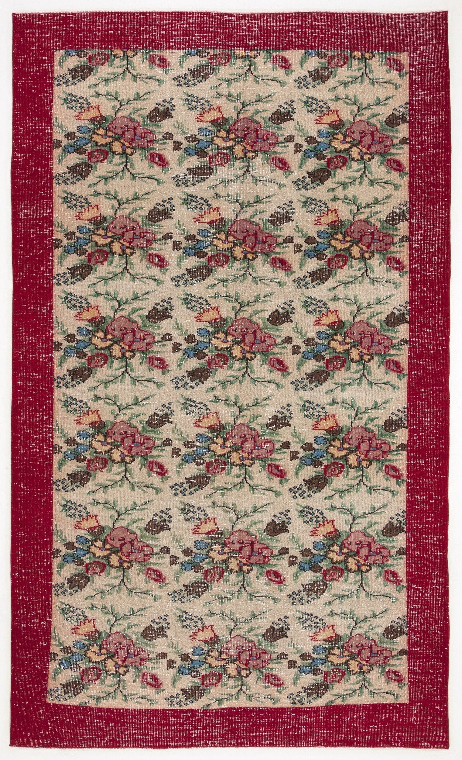Atina Beige Vintage Wool Handmade Area Rug 6'6" x 8'10"