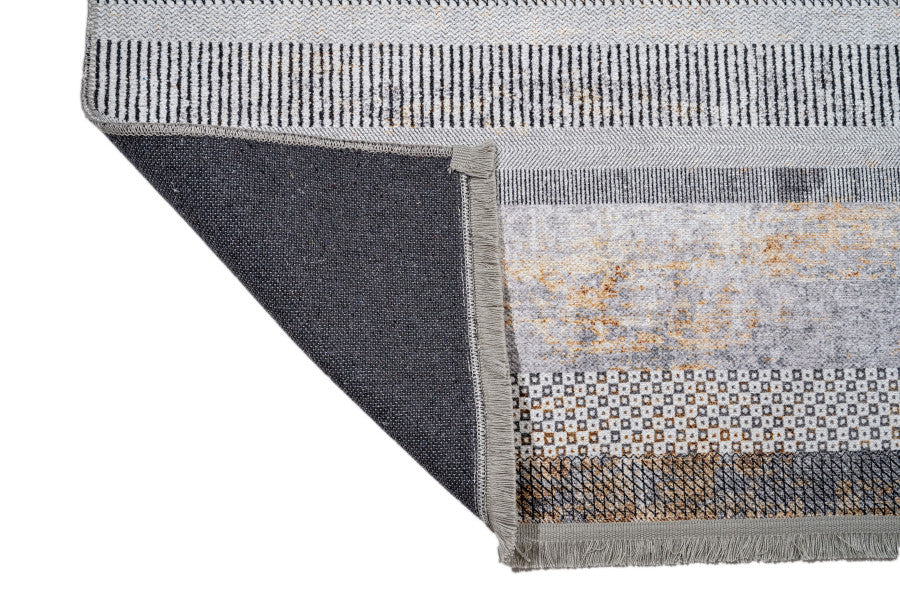 Grey Striped Area Rug | Cotton Chenille Digital Print Carpet by Pia Monte