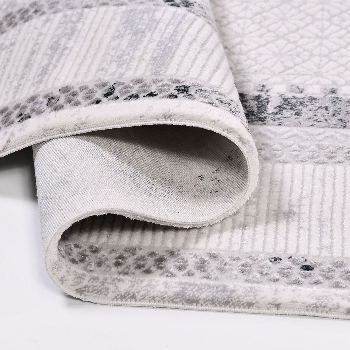 Grey Area Rug - Machine Made Rug With Frame Design, Anti Slip & Washable