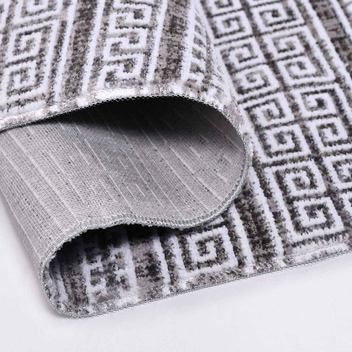 Grey Striped Area Rug - Machine Made Cotton Latex Rug with Overlocked Edge