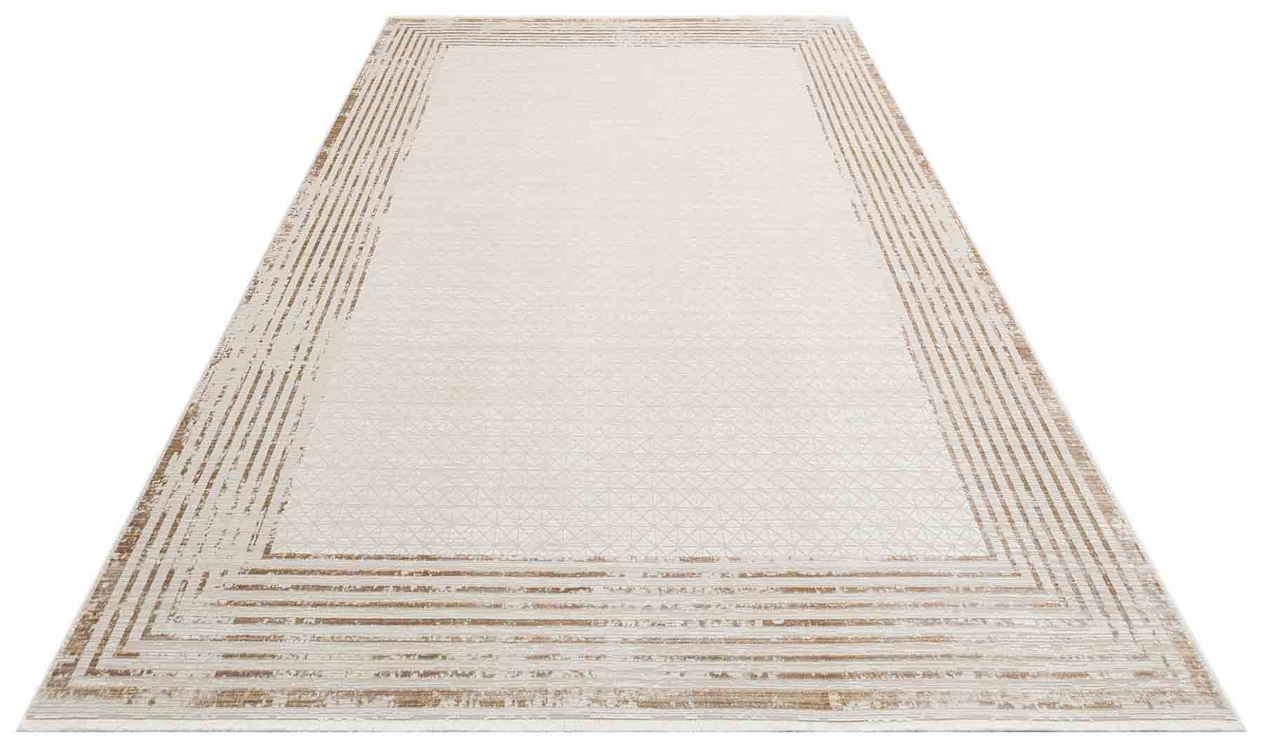 Cream Area Rug | Durable Machine Made Rug with Non Shedding Carpet & Framed Pattern