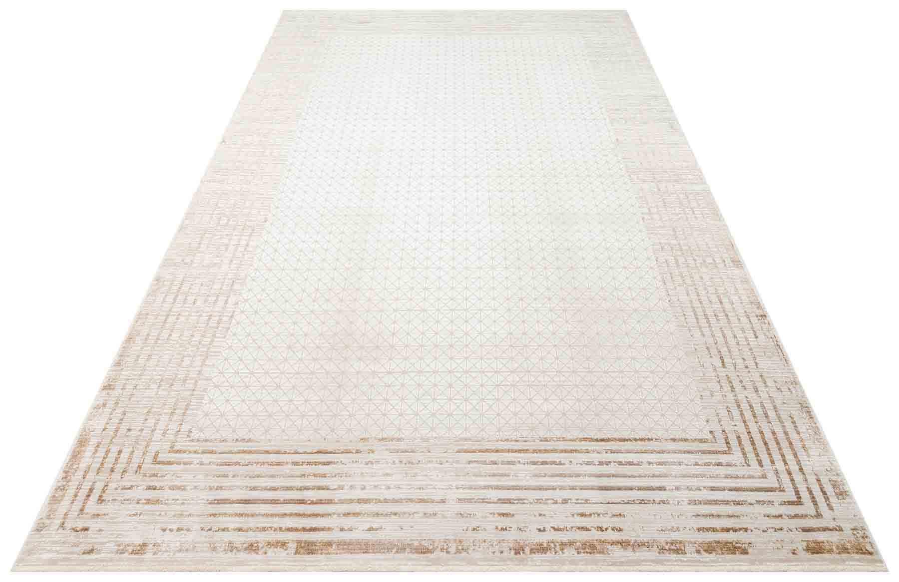 Cream Area Rug | Durable Machine Made Rug with Non Shedding Carpet & Framed Pattern