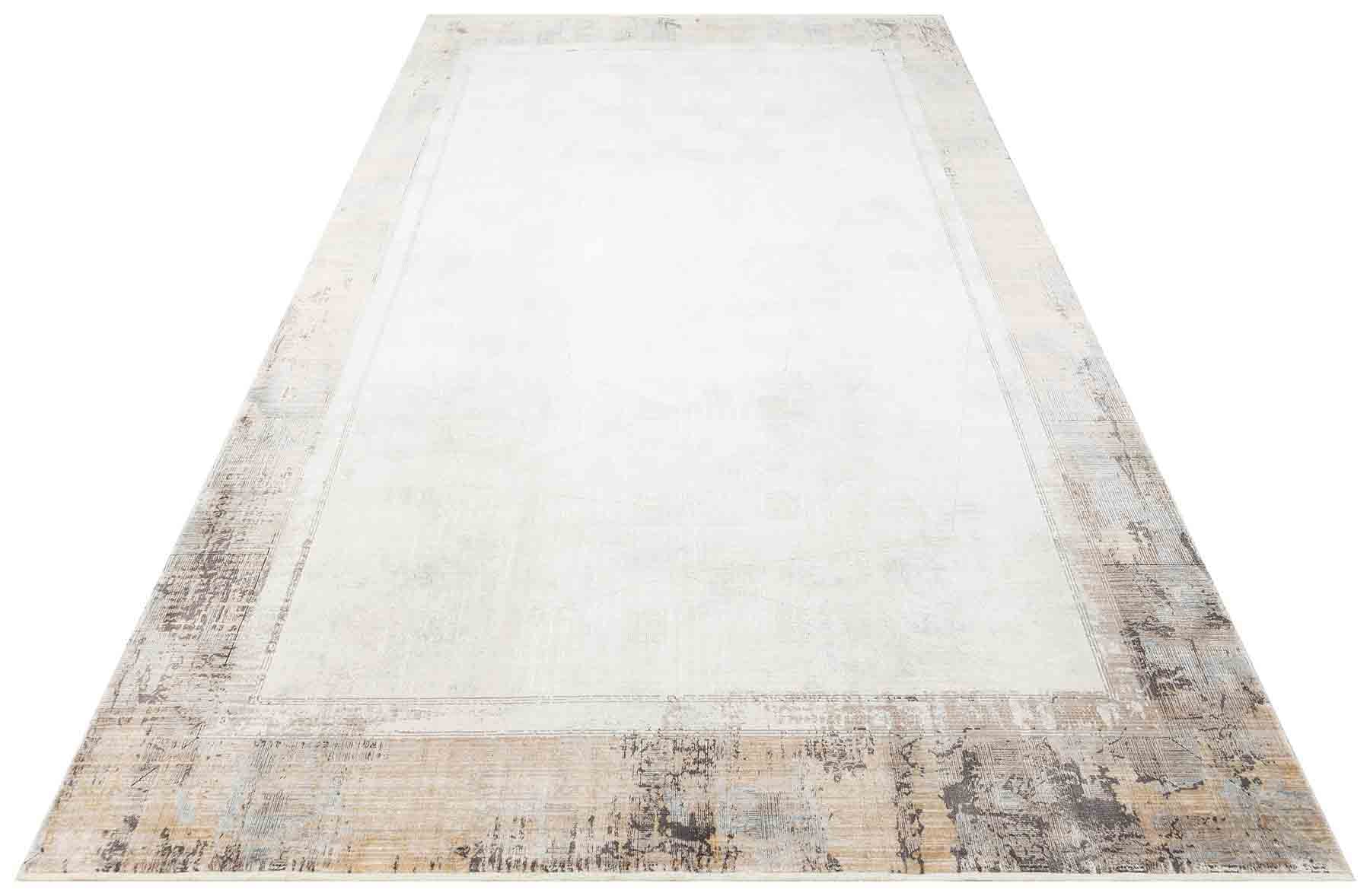Modern Viscose Area Rug – Machine Made Carpet | Cream Colored Flatweave Rug