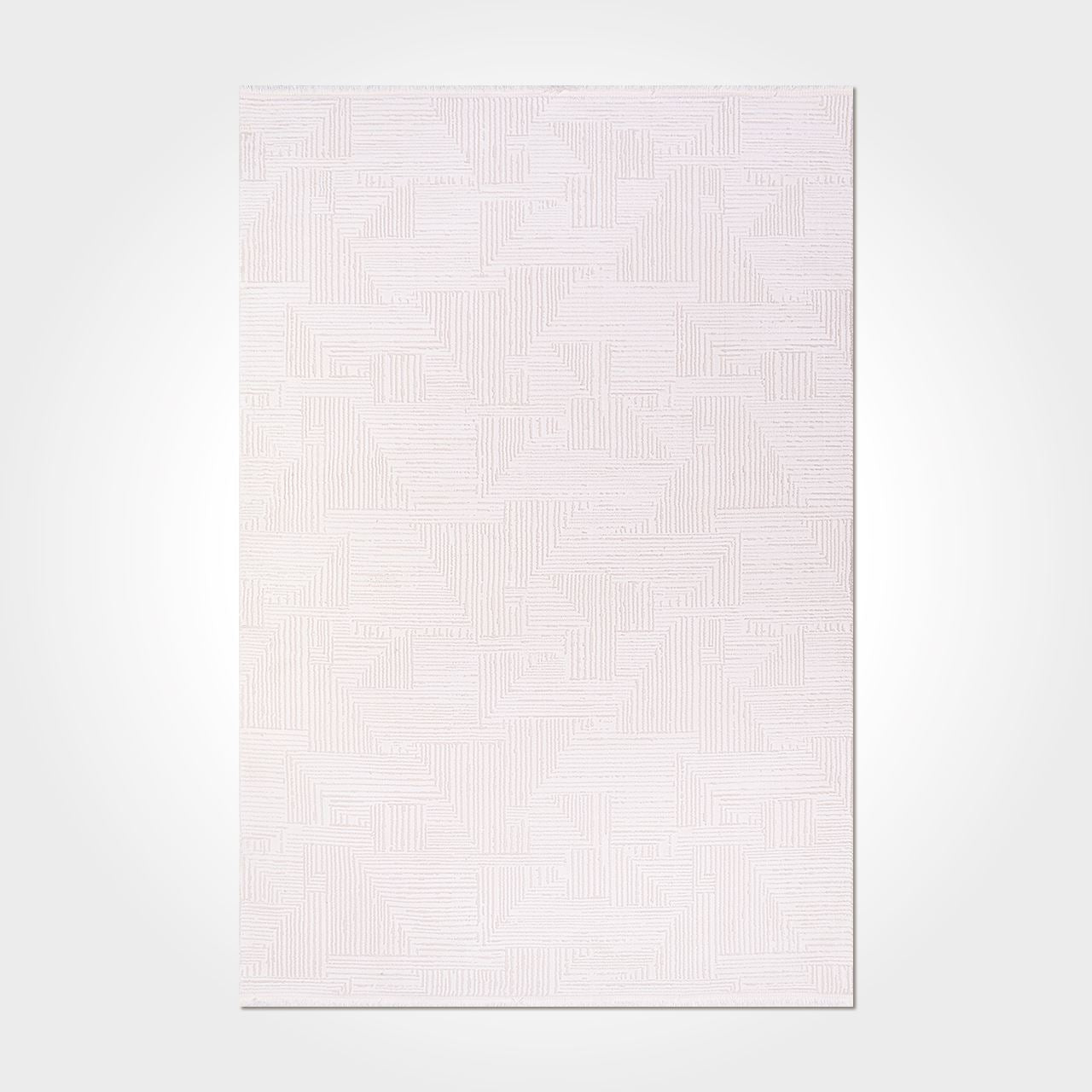 Cream Striped Area Rug – Machine Made Rug with Soft Pile, Cotton Base