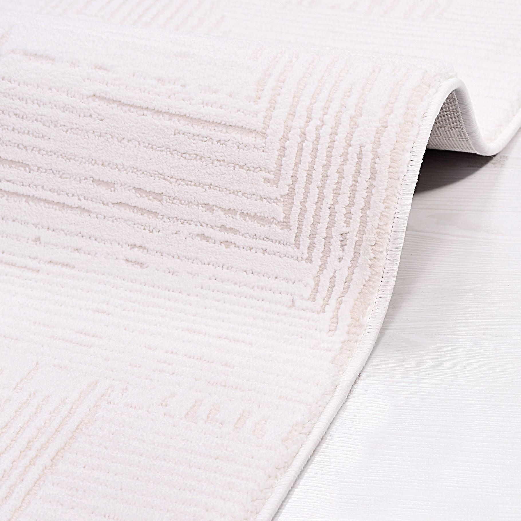 Cream Striped Area Rug – Machine Made Rug with Soft Pile, Cotton Base