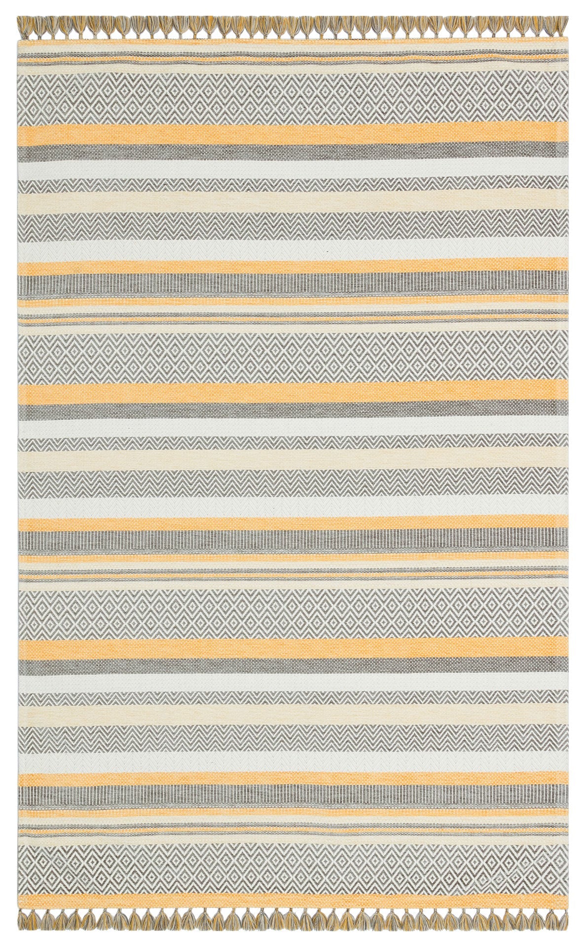 Yellow Striped Cotton Rug – Machine Made Area Rug | Non Slip Washable Antibacterial