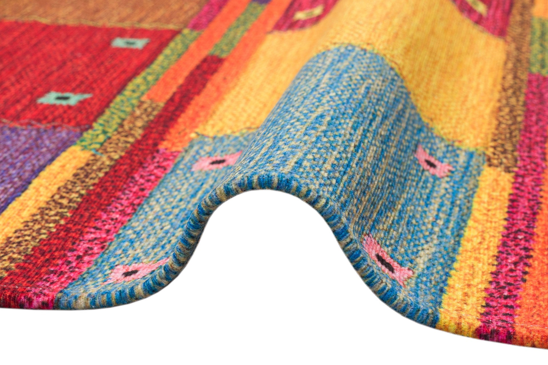 Orange Geometric Kilim Washable Non Slip Rug - Flatweave Traditional Patterned Carpet
